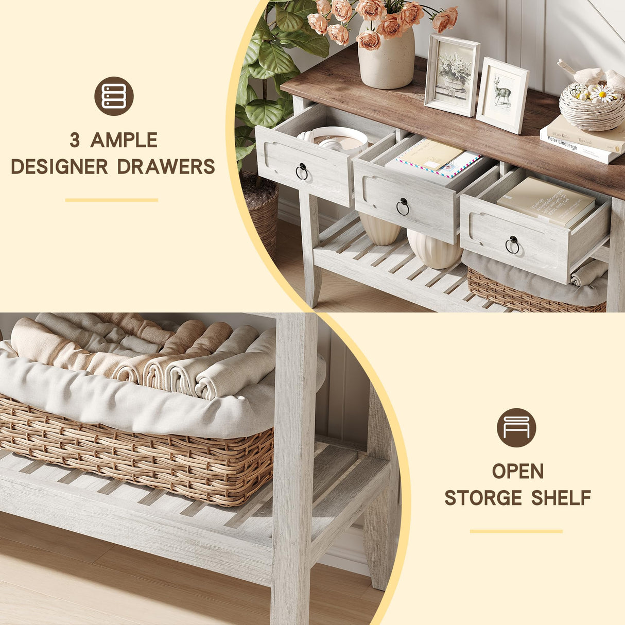 Maupvit Rustic Entryway Table with Large Storage Space, Farmhouse Feel Console Table for Entryway, Sturdy & Reliable Structure Sofa Table, Easy to Assemble Entry Table Maupvit