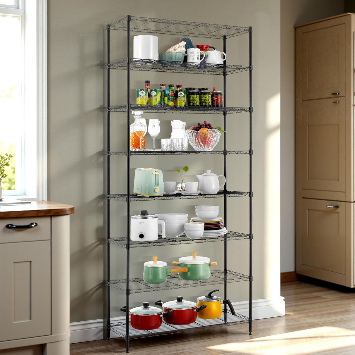 Finnhomy 8-Tier Wire Shelving Unit - Adjustable Steel Rack, 14x36x80 Inches, 8 Metal Shelves for Pantry and Garage Storage - NSF Certified, Black Finnhomy