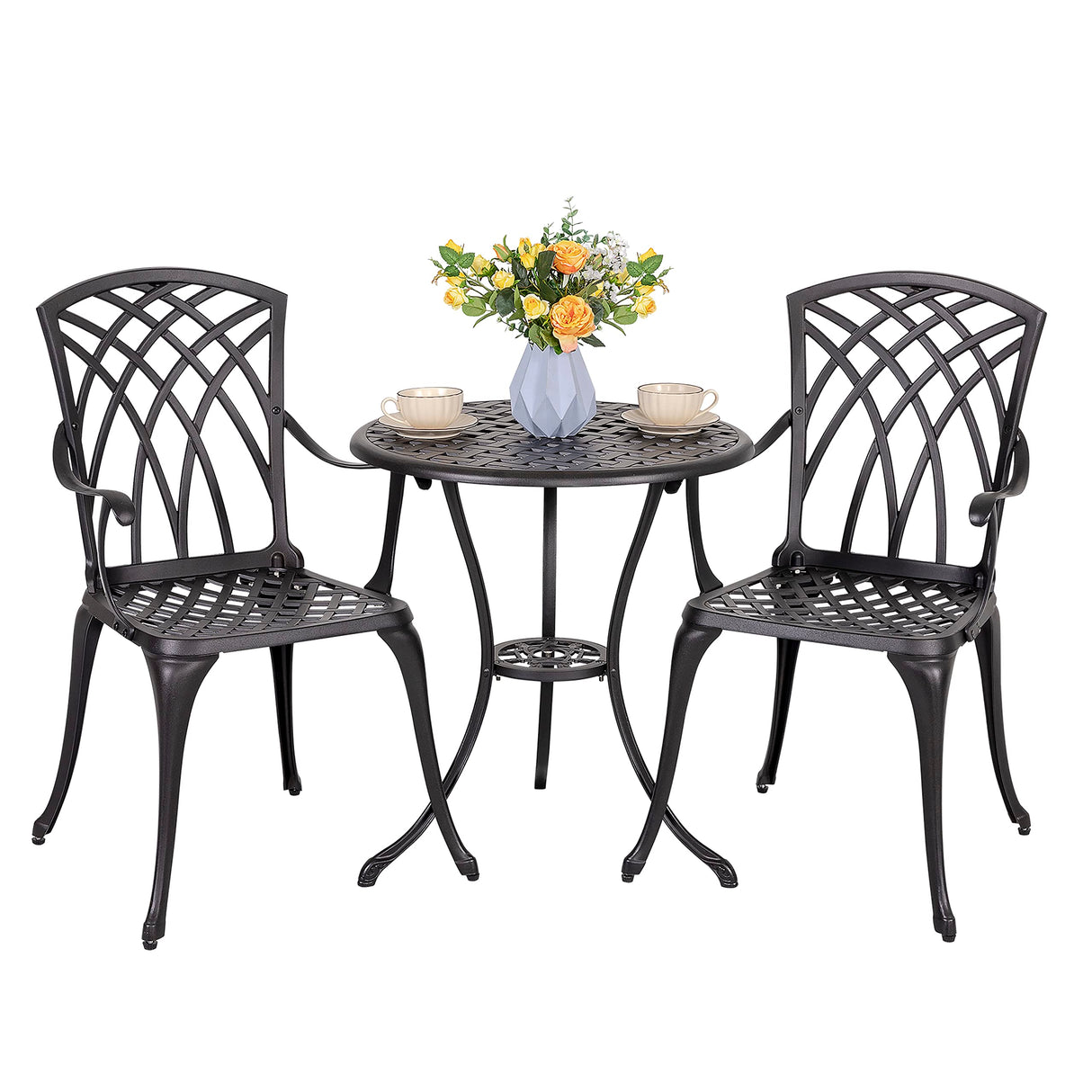 NUU GARDEN Patio Bistro Sets 3 Piece Cast Aluminum Bistro Table and Chairs Set with Umbrella Hole Bistro Set of 2 for Patio Backyard, Black NUU GARDEN