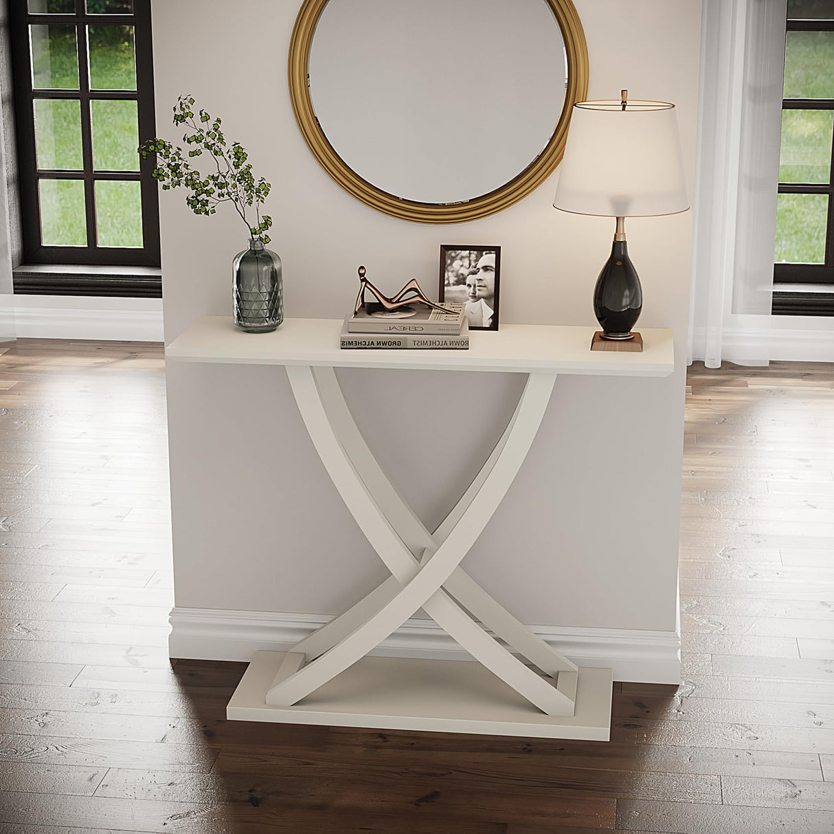 ChooChoo Console Table, Farmhouse Entryway Table for Hallway, 39 inch Wood Sofa Foyer Table with Storage for Entrance, Living Room, White ChooChoo