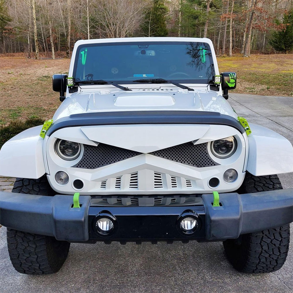 AMERICAN MODIFIED Hawke Front Grille Cover Compatible with Jeep Wrangler, JK/JKU, Rubicon, and Sahara Sport 2007 to 2018 Models, White AM AMERICAN MODIFIED