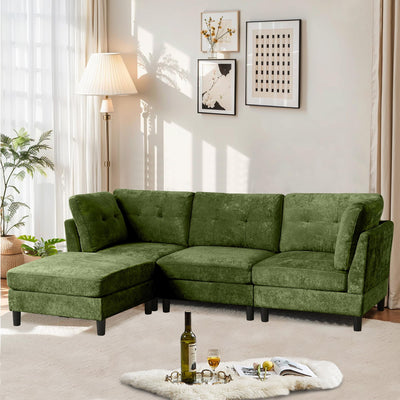 Portaforta 100" Oversized Sectional Couches for Living Room, Modular Sectional Sofa Couch, Modern Linen L Shaped Couch, 4 Seater Convertible Sofa for Living Room Apartment Office, Green