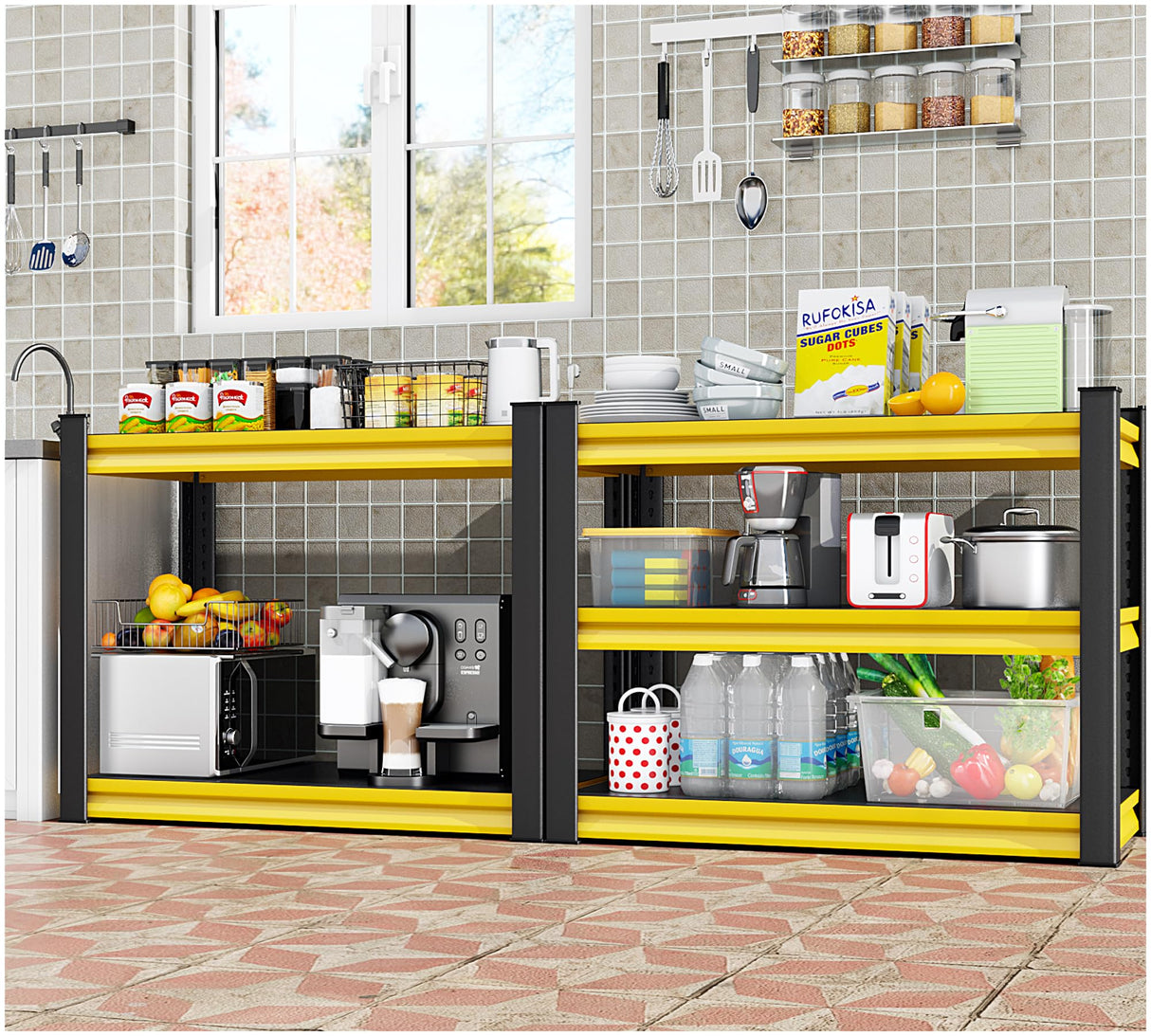 Rufokisa 48" W Garage Shelving Heavy Duty, 1650LBS Loads Adjustable Garage Storage Shelves,3-Tier Metal Storage Racks and Shelving Units, Utility Rack Shelves,48" W x 18" D x 39" H,Yellow Rufokisa
