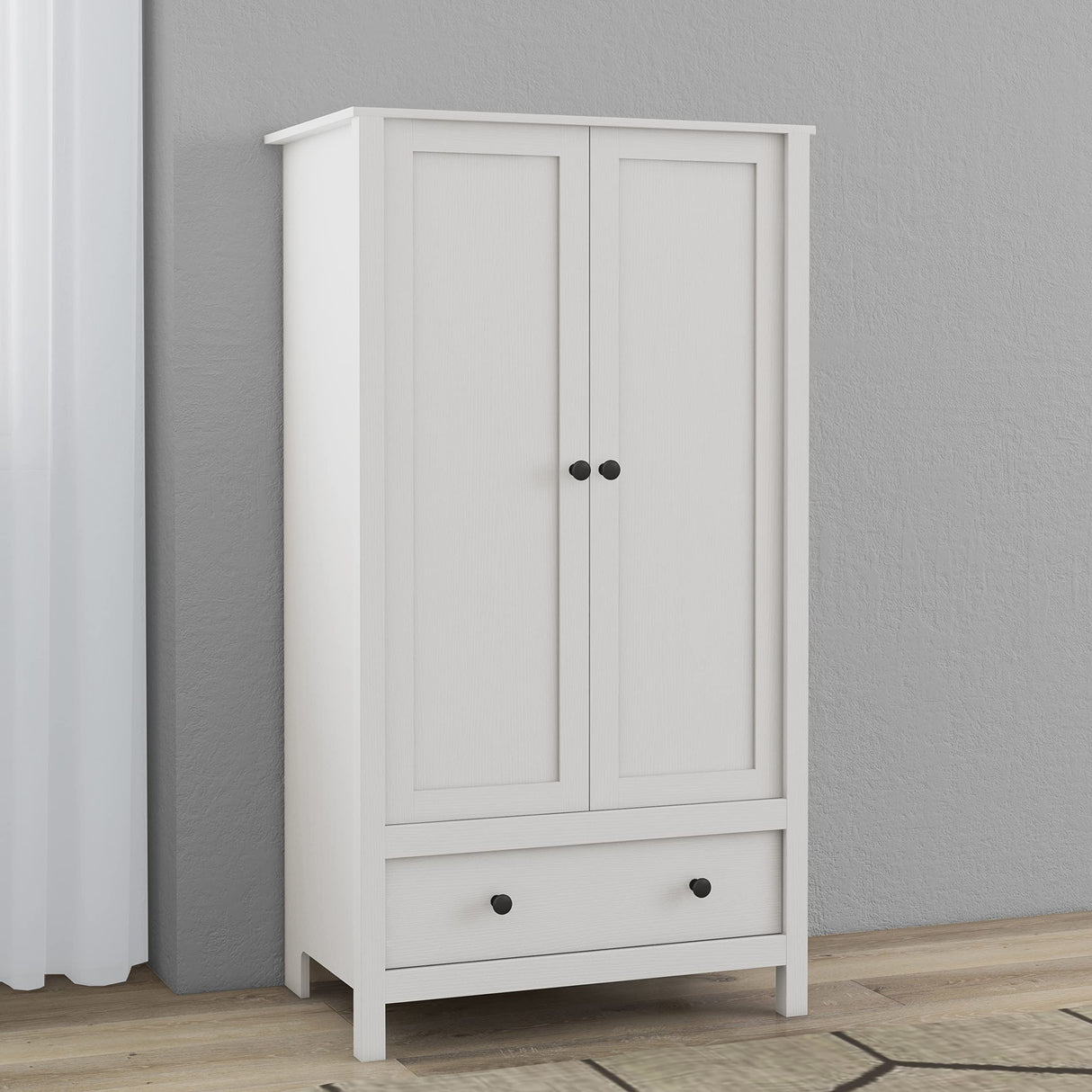 Panana 2 Door Wardrobe, Armoire with Drawer for Bedroom (White) Panana