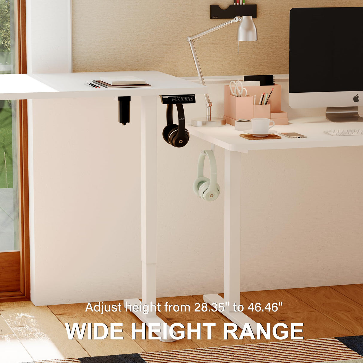 Monomi Electric Standing Desk, 48 x 24 inches Height Adjustable Desk, Ergonomic Home Office Sit Stand Up Desk with Memory Preset Controller (White Top/White Frame) Monomi