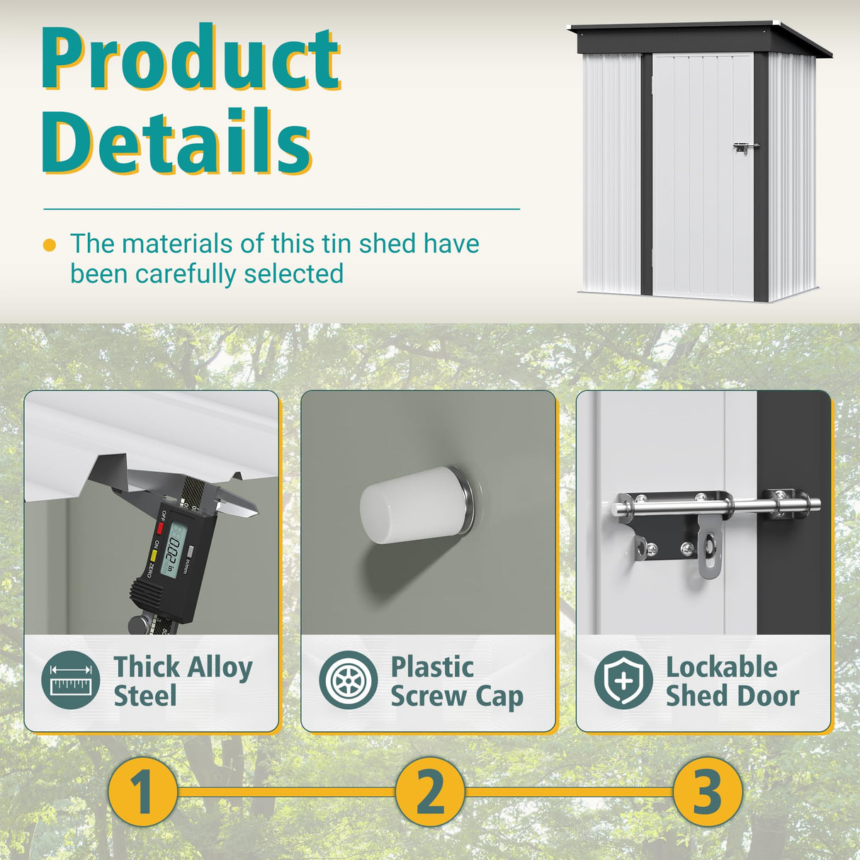 GUNJI 5 x 3 FT Shed Outdoor Storage Shed Metal Garden Shed with Lockable Door Outside Waterproof Tool Shed for Backyard, Patio, Lawn (White) GUNJI