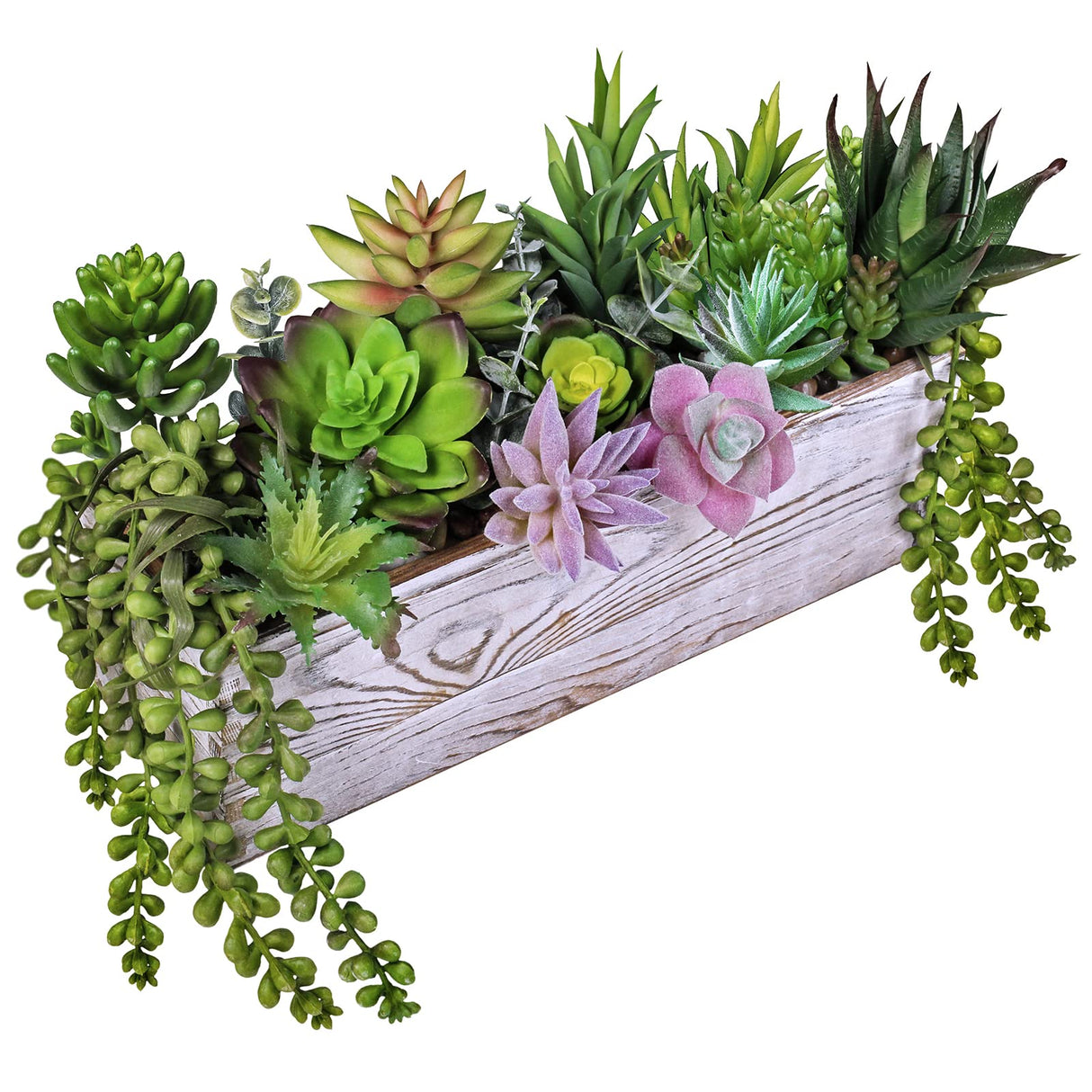 19 Pcs Assorted Artificial Succulents Fake Plants in Rectangular Wooden Pot Succulents Garden in Wood Planter Box Potted Succulents Plants Arrangement for Table Centerpiece Windowsill Greenery Decor Winlyn