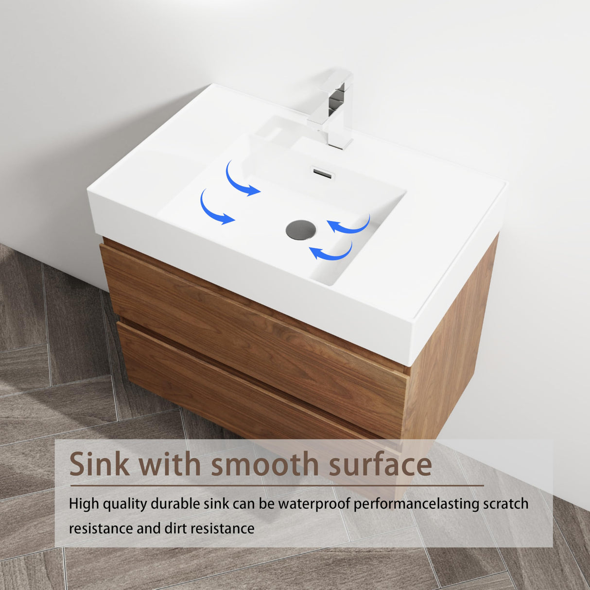 30 inch Bathroom Vanity with Sink, Modern Single Sink Bathroom Vanity, 30" Floating Vanity Bathroom Wall Mounted Bathroom Vanity Cabinet with Soft Close Drawers & Thick Edge Resin Sink, Brown Oak Minheola