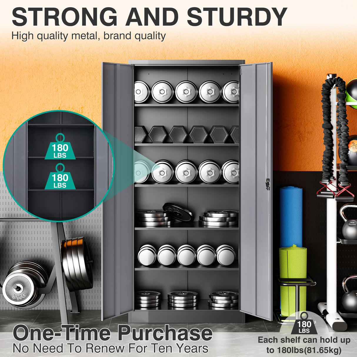 SISESOL Wide & Deep Metal Storage Cabinet with Lock & 5 Adjustable Shelves,72" Gray Garage Storage Cabinet with Locking Doors,Locking Metal Cabinets for Home,Office,Shop,Garage 72x36x18 SISESOL