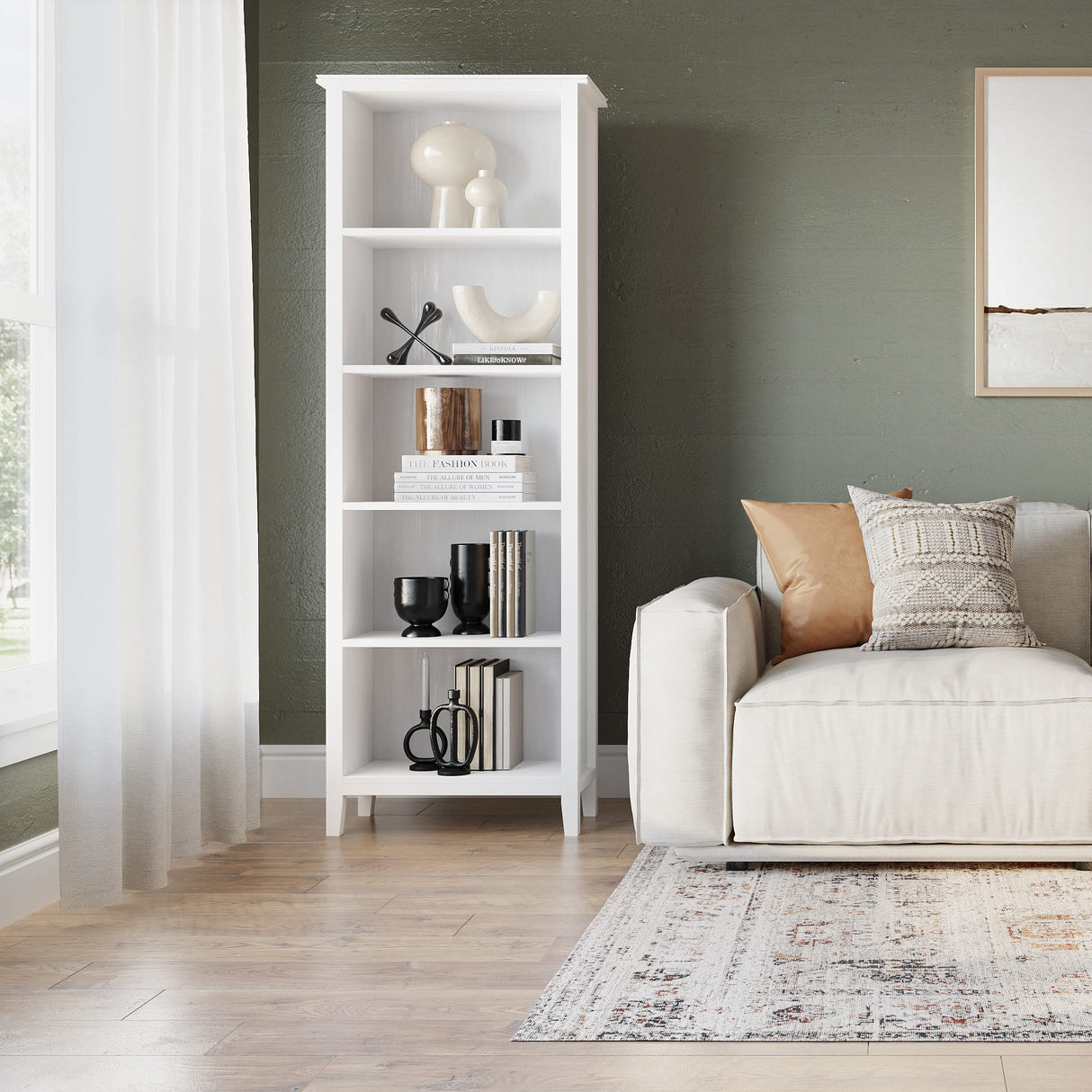 SIMPLIHOME Artisan SOLID WOOD 26 Inch Contemporary 5 Shelf Bookcase in White, For the Living Room, Study Room and Office SIMPLIHOME