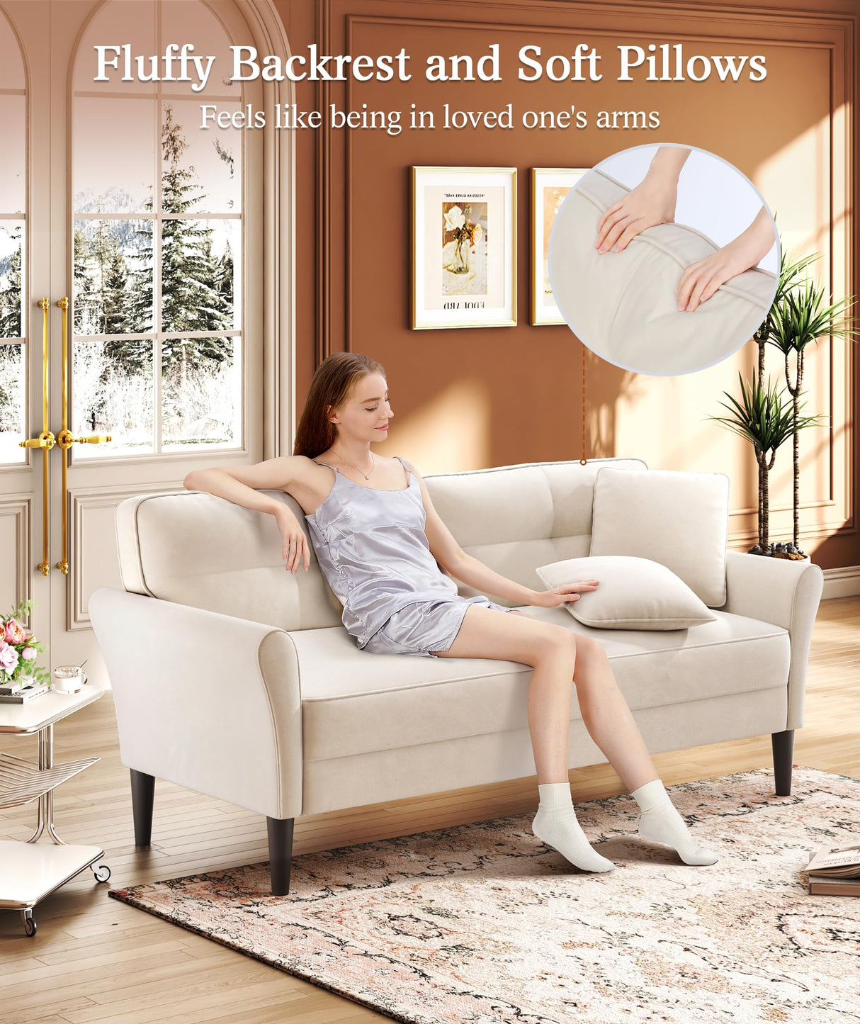 Kidirect 69" White Couch, Loveseat Sofa, Couches for Living Room, Comfy Sofas for Living Room 3min No Tool Fast Assembly, Small Couch for Bedroom, Modern Velvet Sofa Couch for Apartment Office Kidirect