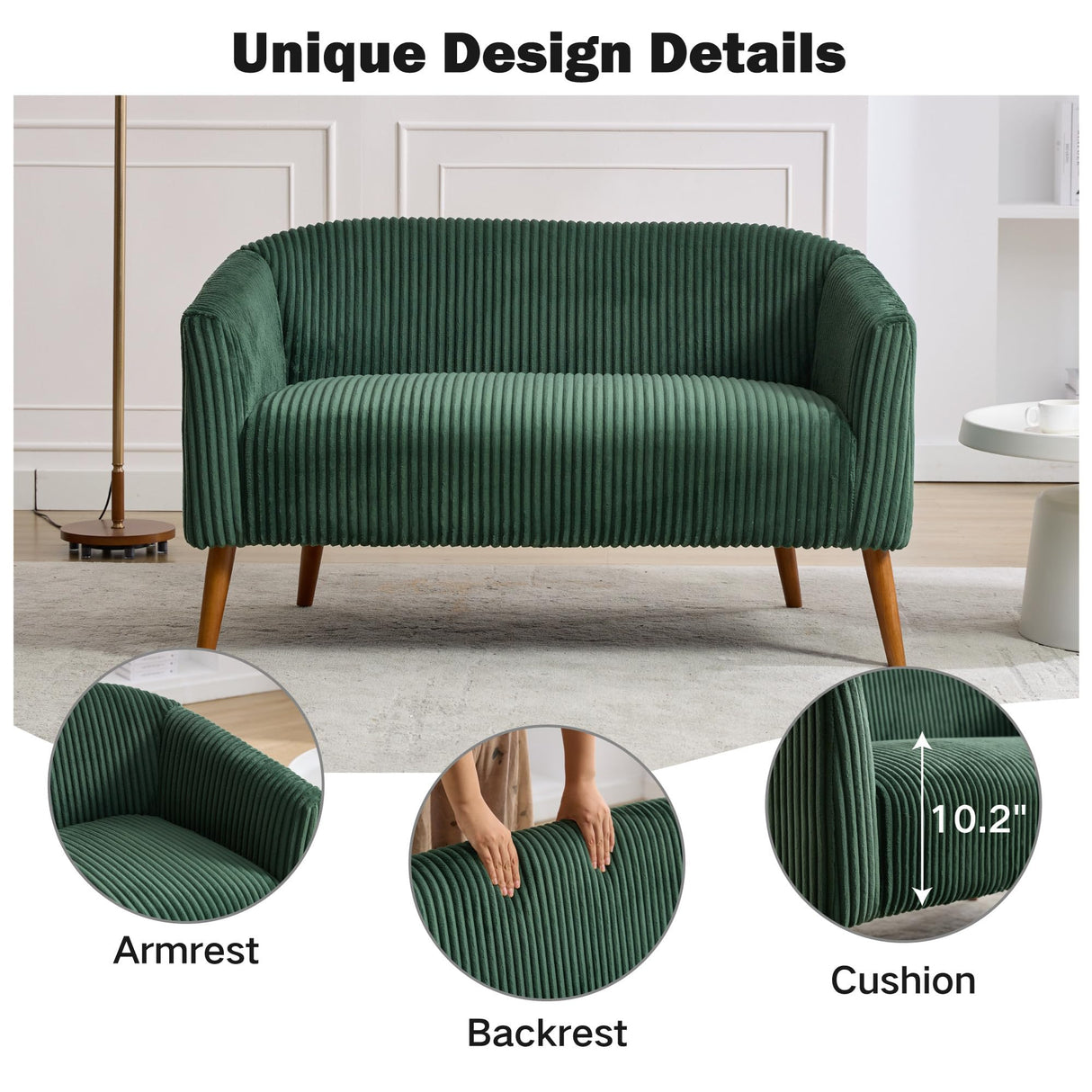 Chifee & Vingol 50.8" W Small Loveseat for Small Spaces with Wood Legs,Green Chifee & Vingol