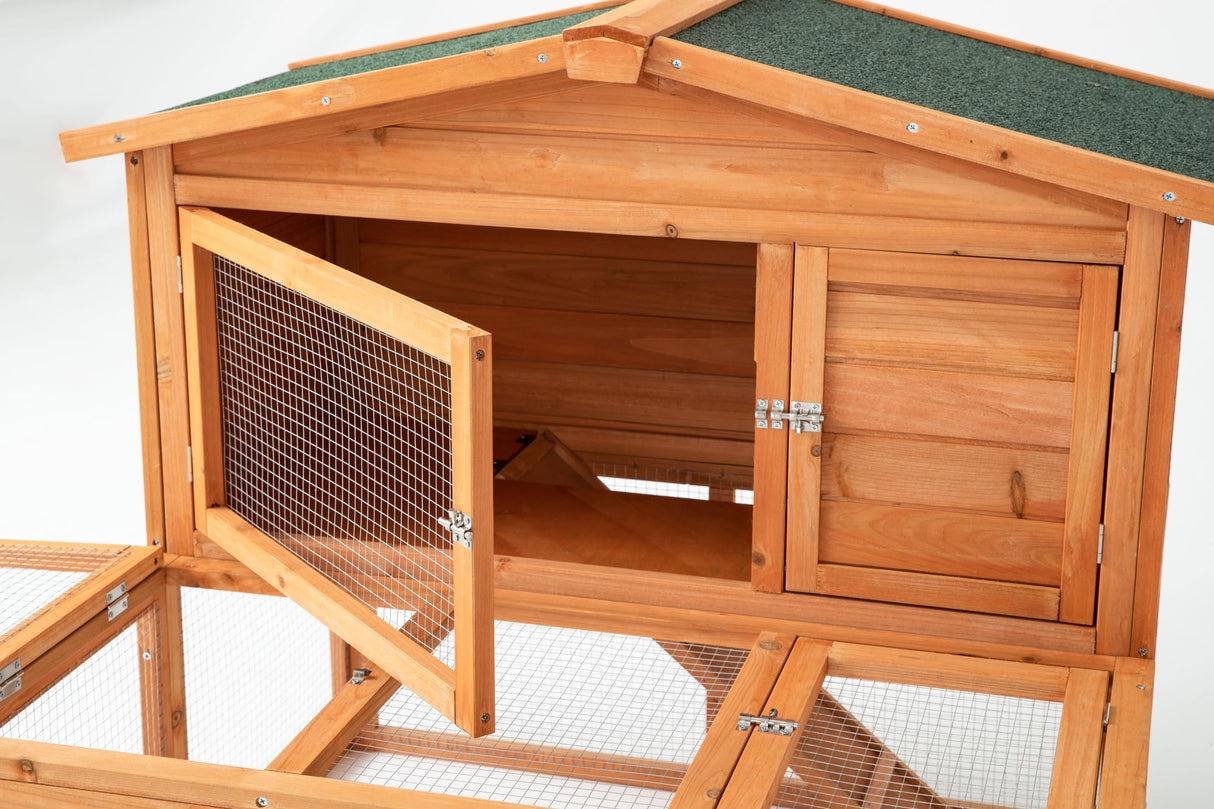 TAKUKA Outdoor Mobile Wooden Chicken Coop with Run, Small Animals Rabbit Hutch with Nest Box, 2 Story Duck Cage Hutch with Weatherproof for Backyard (43W*38D*39H) TAKUKA