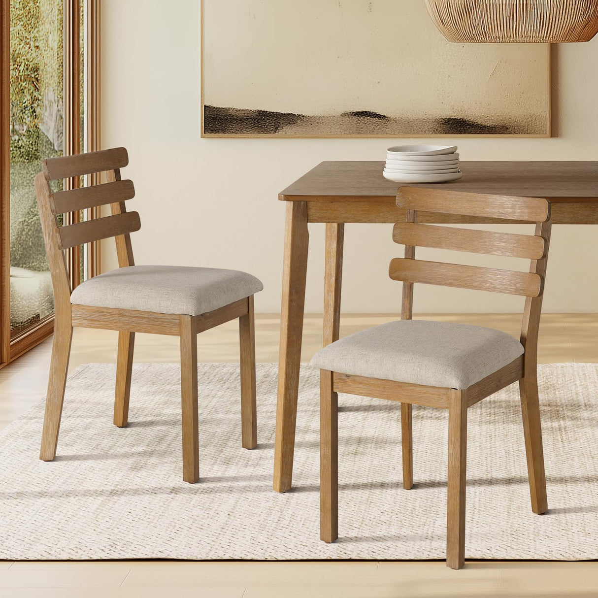 Farmhouse Dining Table Set for 4, Wooden Dining Roon Table and Solid Wood Chairs, 5-Piece Modern Dining Set Home, Kitchen, Dining Room, 4 Upholstered Chairs, Rubberwood Legs SIMTONAL