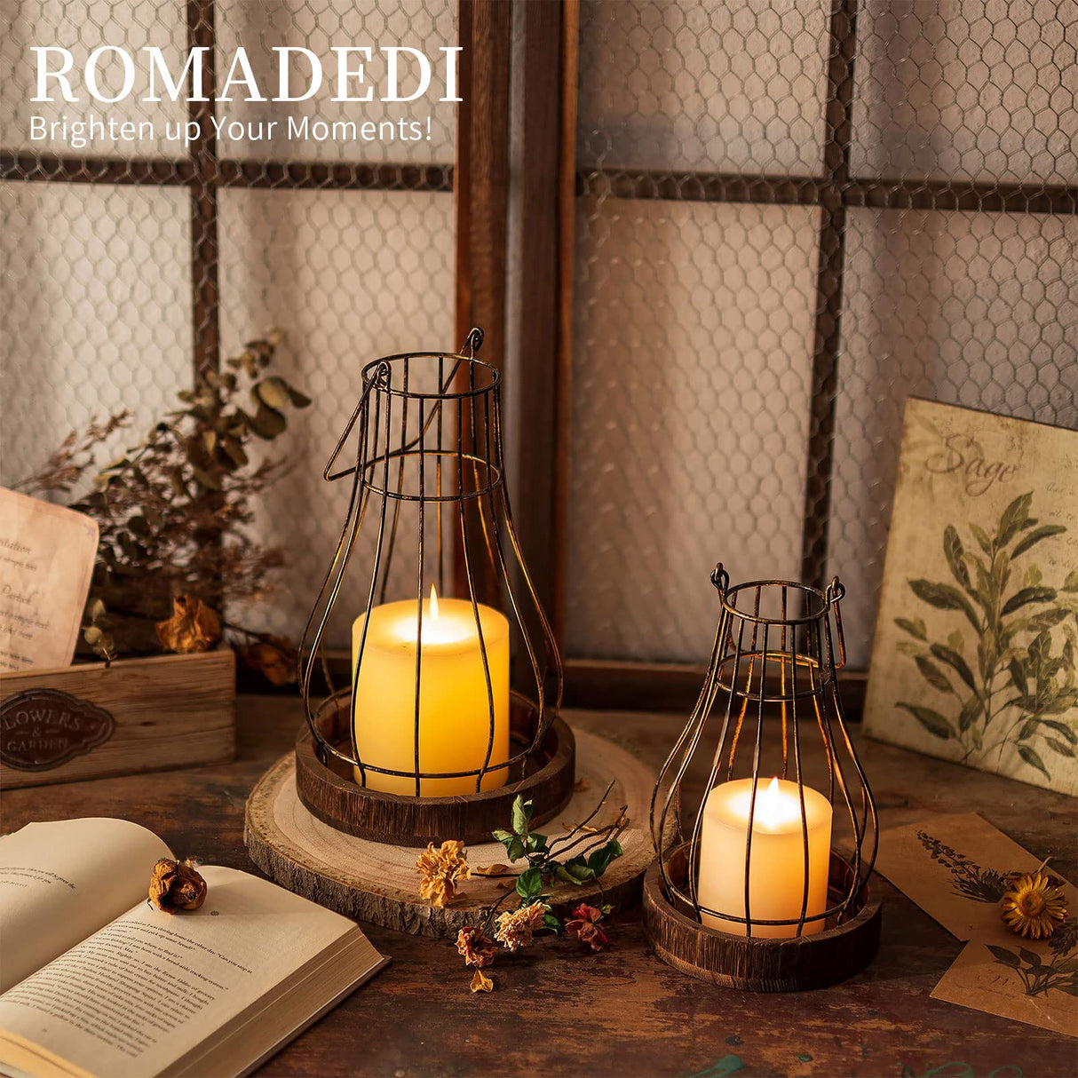 Romadedi Lantern Farmhouse Home Decor - Rustic Candle Holders Decorative Lanterns for Candle Living Room Kitchen Dining Coffee Table Fireplace Mantle Outdoor Romadedi