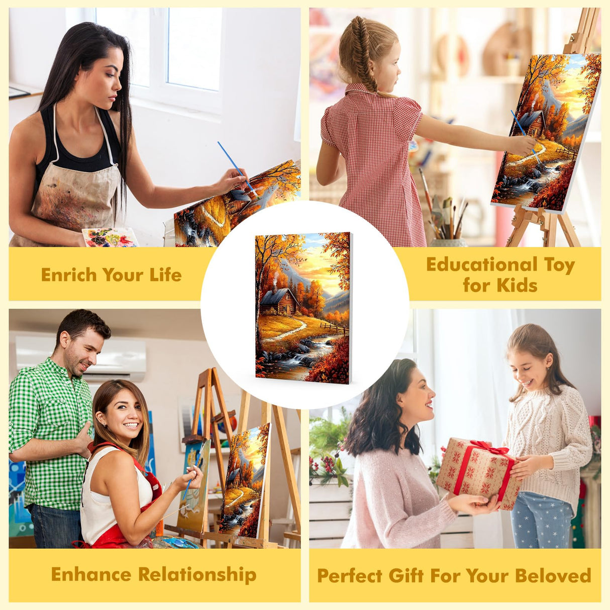 Bowetile Fall Framed Paint by Numbers for Adults, Adults' Paint-by-Number Landscape Kits on Canvas, Easy Acrylic Number Painting Crafts Kits Halloween Gifts for Home Decor, 8x12in Bowetile