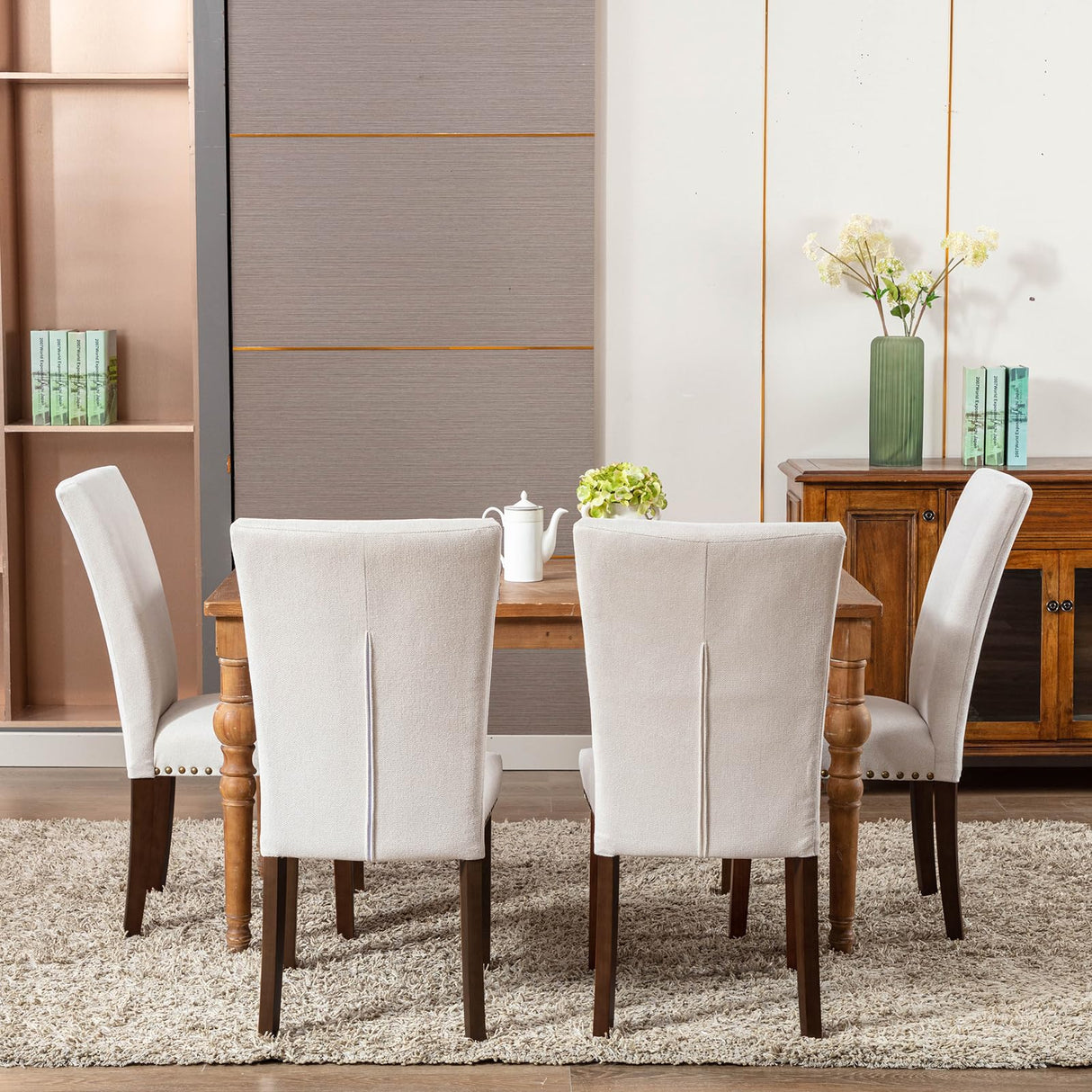COLAMY Upholstered Dining Chairs Set of 4, Parsons Style Linen Beige Accent Chairs with High Back, for Round Kitchen Table or Small Dining Room – Comfortable & Stylish COLAMY