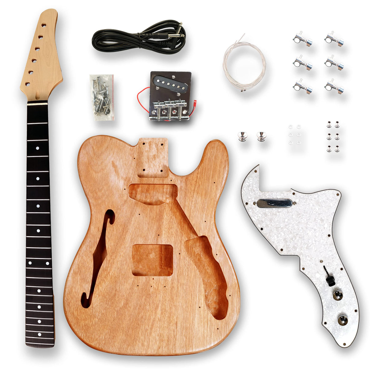 BexGears DIY Semi Hollow body Electric Guitar Kit Guitar Kits Beginner Kits okoume Body Maple Neck Chrome Hardware Right Handed Build Your Own Guitar BexGears