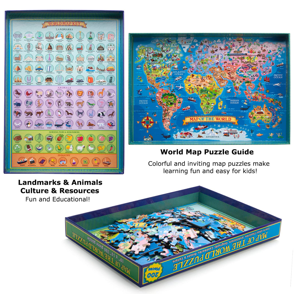 MOTYAWN 200 Pieces World Map Puzzle for Kids & Adults, World Map Jigsaw Puzzle Floor Puzzles Toddler Geography Educational Toys for Boys and Girls, Globe Atlas Puzzle Maps for Kids Learning Games MOTYAWN