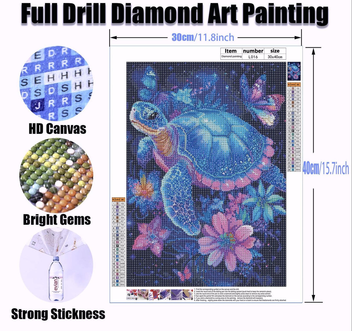Yanfairy Turtle Diamond Art Painting Kits for Adults, Full Drill Diamond Dots Paintings for Beginners, Round 5D Paint with Diamonds Pictures Gem Art Painting Kits DIY Crafts Kits 12x16inch Yanfairy