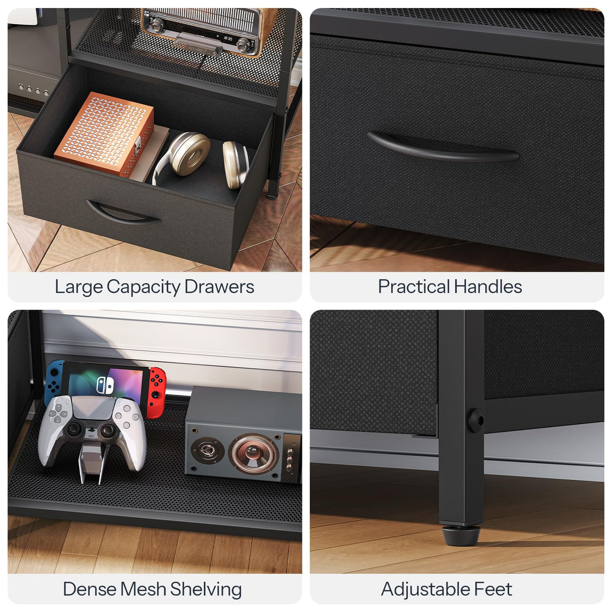 HOOBRO LED TV Stand with Storage, LED Entertainment Center with Open Shelves and Drawer, Fits TVs up to 55", Television Stand for Living Room, Bedroom, Black BB123DDS01 HOOBRO