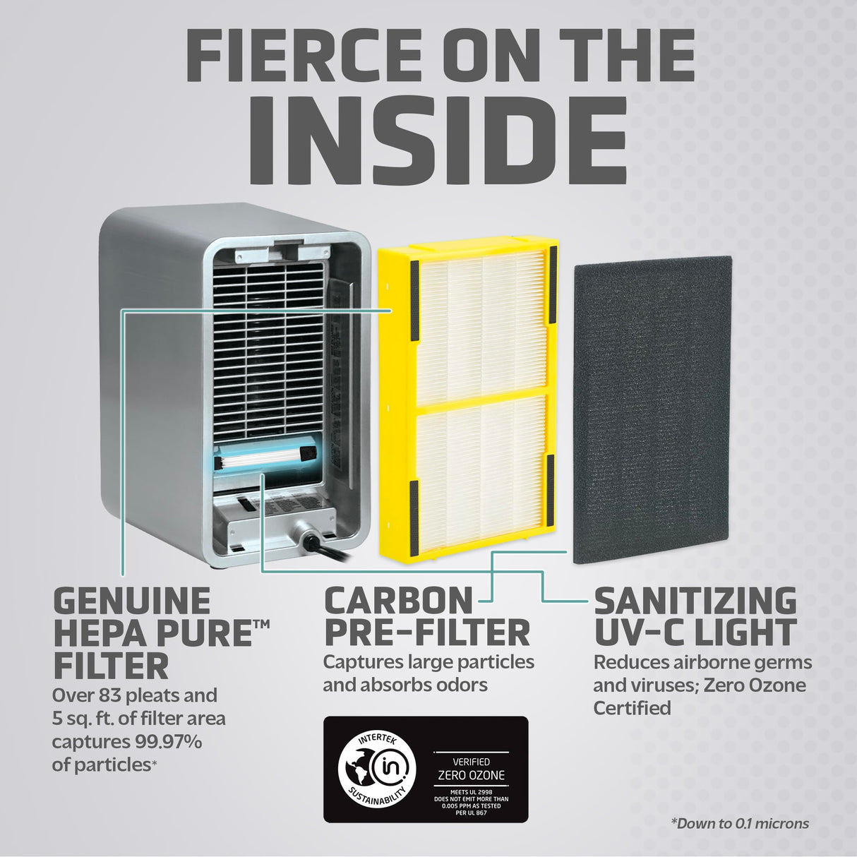 GermGuardian Air Purifier for Home with HEPA Filter, Removes 99.97% of Pollutants, Covers up to 375 Sq. Foot Room in 1 Hr, UV-C Light Helps Reduce Germs, Zero Ozone Verified, 11", Silver, AC4100CA GermGuardian