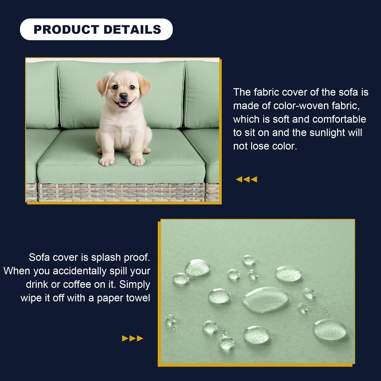 Muphyers 13-Piece Outdoor Patio Furniture Set with Rocking Swivel Chair, Wicker Rattan Sectional Sofa Conversation Set with 55,000 BTU Fire Pit Table with Ottomans, Backyard Furniture, Light Green Muphyers