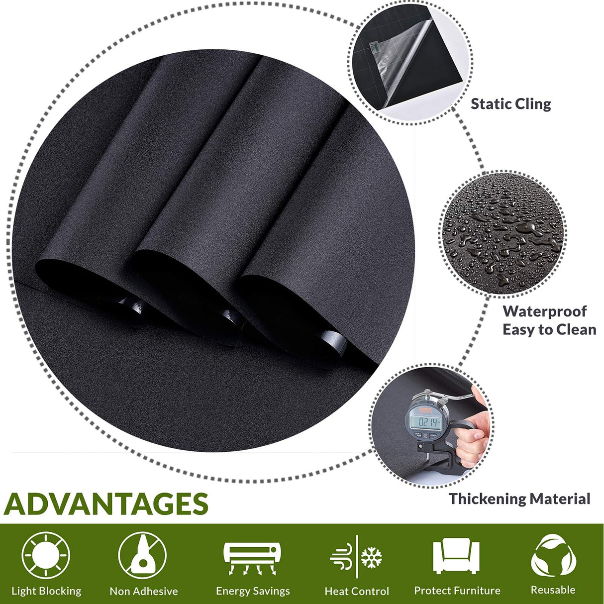 VELIMAX Static Cling Total Blackout Window Film Privacy Room Darkening Window Tint Black Window Cover 100% Light Blocking No Glue (17.7 x 78.7 inches) VELIMAX
