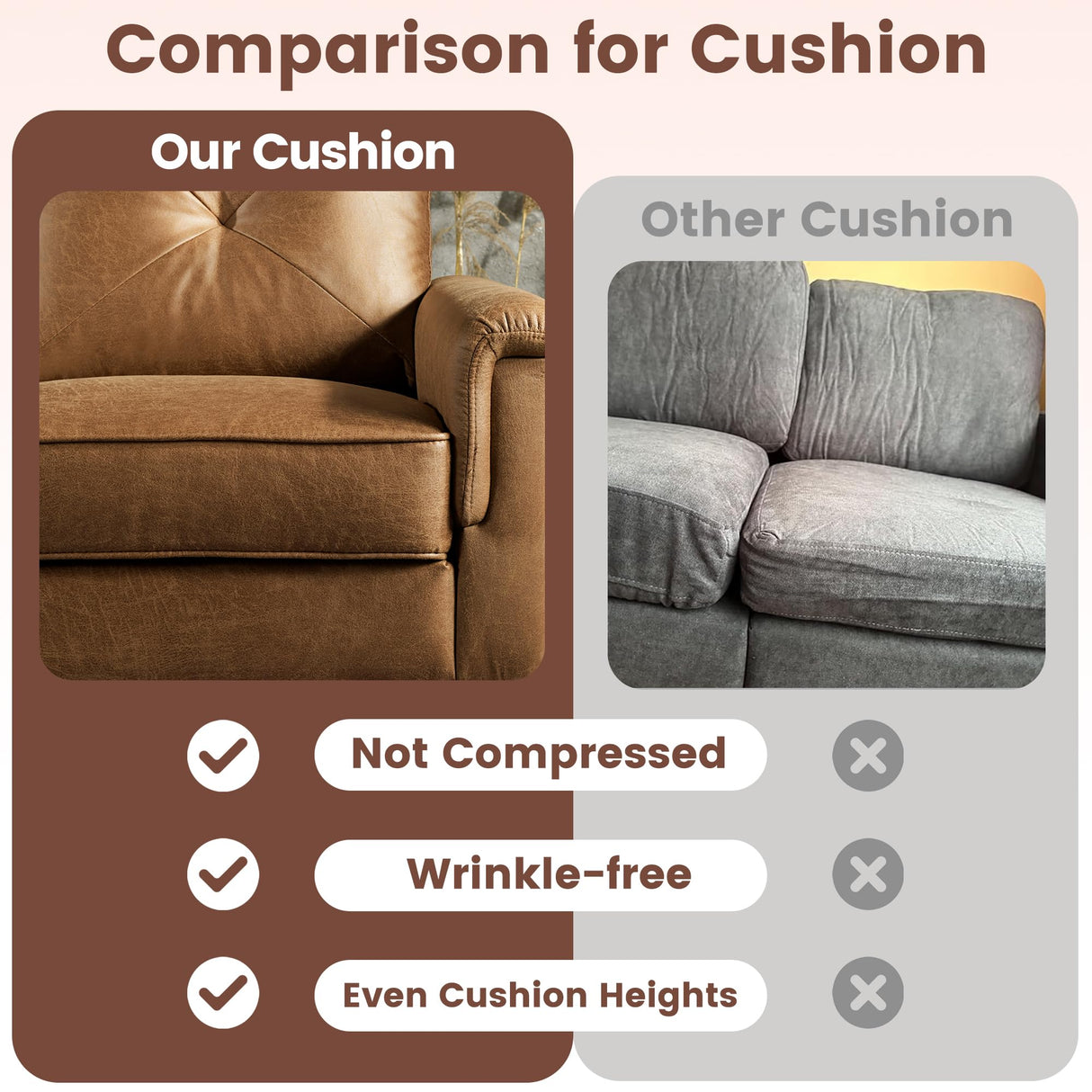 ovios Luxury 3 Seater Sofa with Faux Leather,Mid-Century Modern Couch with Comfortable Armrest,Comfy Couches with Deep Seat,Small Sofas for Living Room Bedroom (Light Brown) ovios