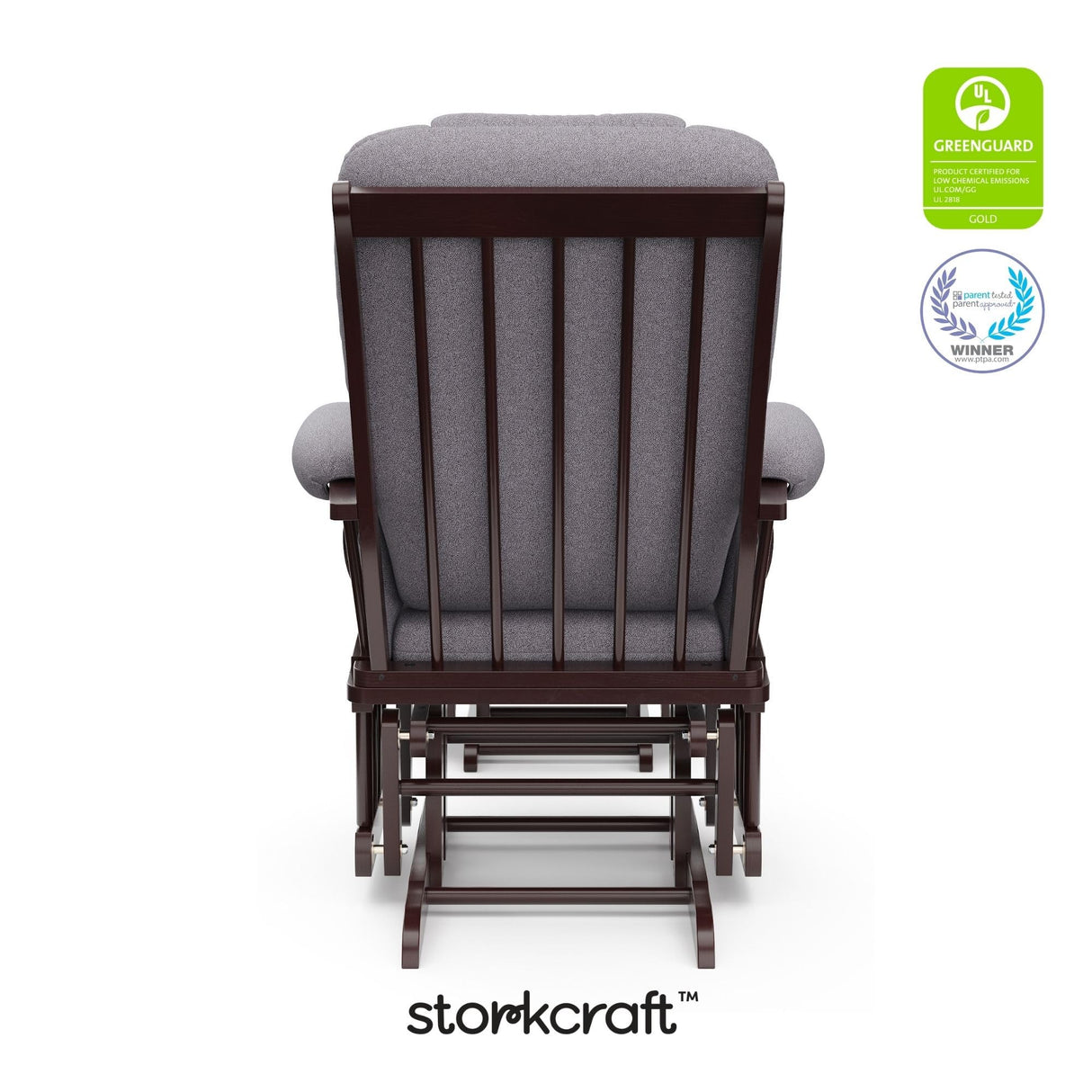 Storkcraft Tuscany Custom Glider and Ottoman with Free Lumbar Pillow (Espresso/Slate Gray Swirl) - Cleanable Upholstered Comfort Rocking Nursery Chair with Ottoman Storkcraft