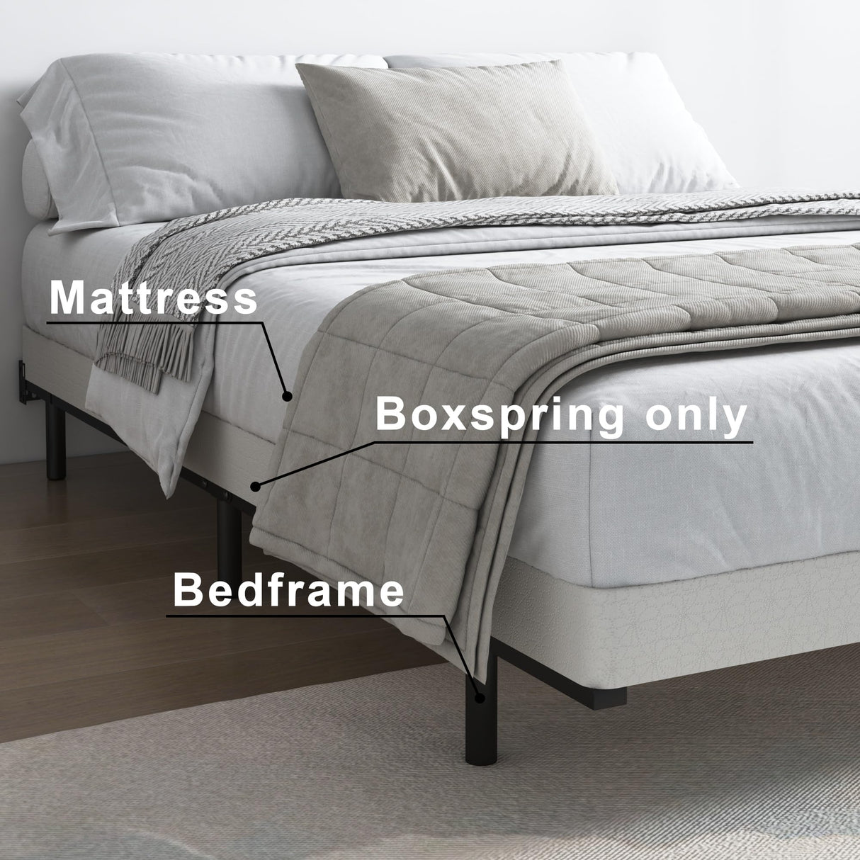 Vehowy 4 Inch Box Spring for Queen Bed,Queen Size Box Spring Only,Heavy Duty Mattress Foundation,Metal Bed Base,Non-Slip,Easy Assembly Vehowy