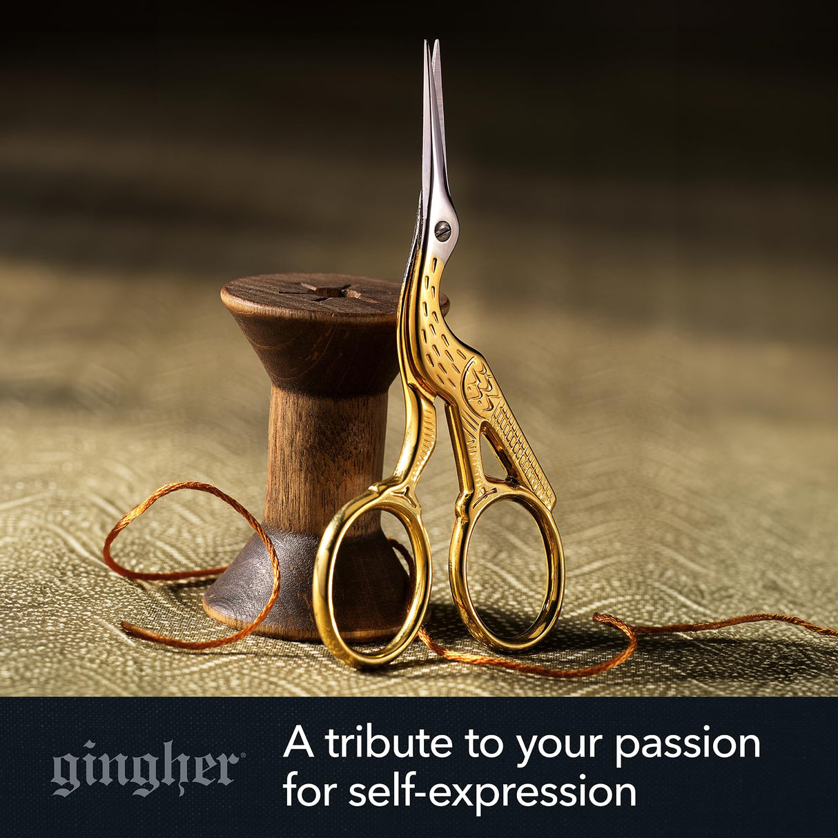 Gingher Stork Embroidery Scissors and Leather Sheath - 3.5" Craft Scissors for Fabric, Thread, and Needlework Yarn Cutting - Gold Fiskars