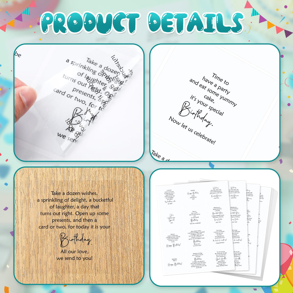 Watersay 240 Pcs Birthday Selection Peelable Stickers for Birthday Card Making Peelable Stickers for Adults Verses and Sentiments DIY Card Making Accessories Decoration Watersay