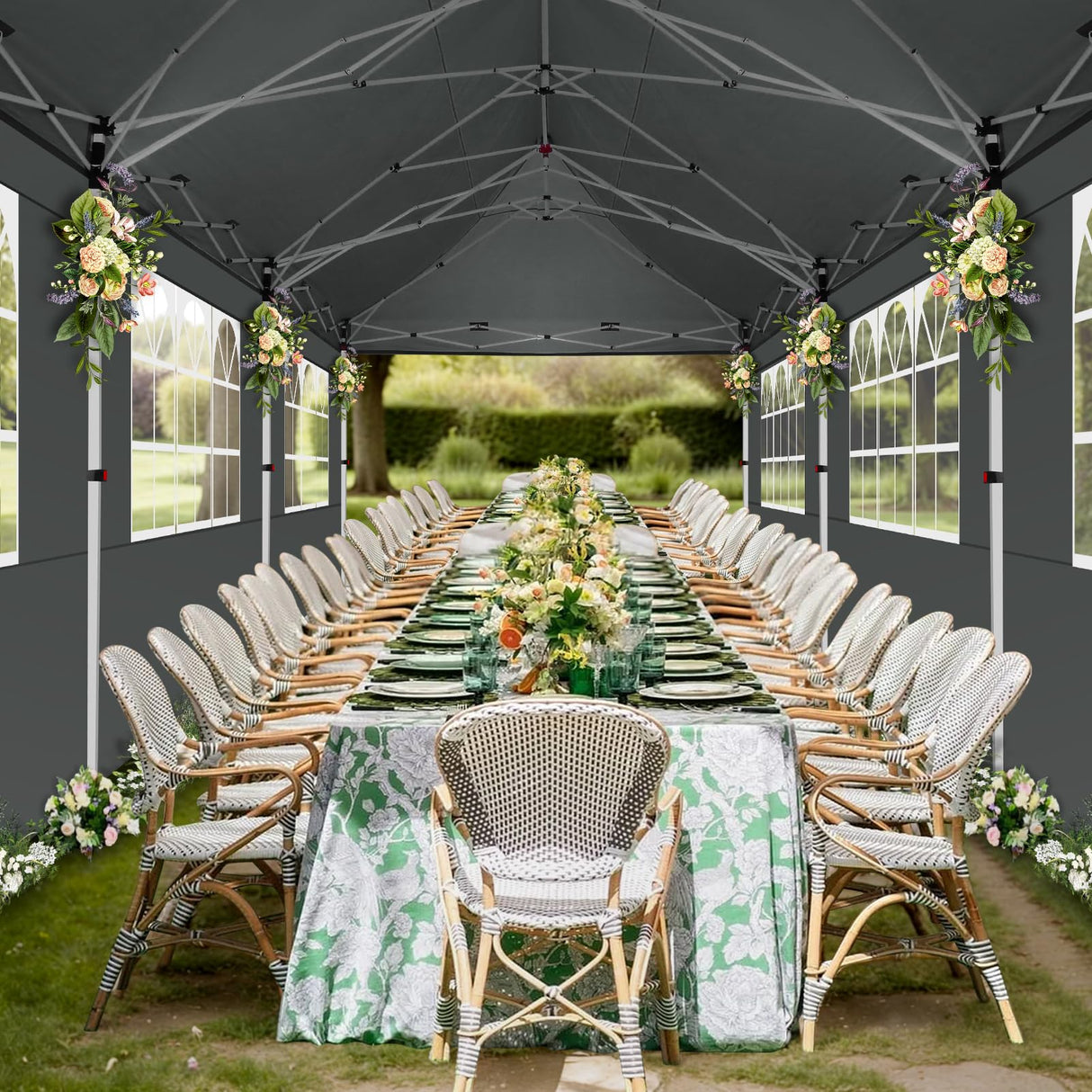 COBIZI Canopy Tent 10x30 Pop Up Canopy with 8 Removable Sidewalls Party Tents for Parties Wedding Patio Commercial Waterproof and UV50+ Ez Outdoor Instant Gazebo with Roller Bag & 4 Sandbags(Grey COBIZI