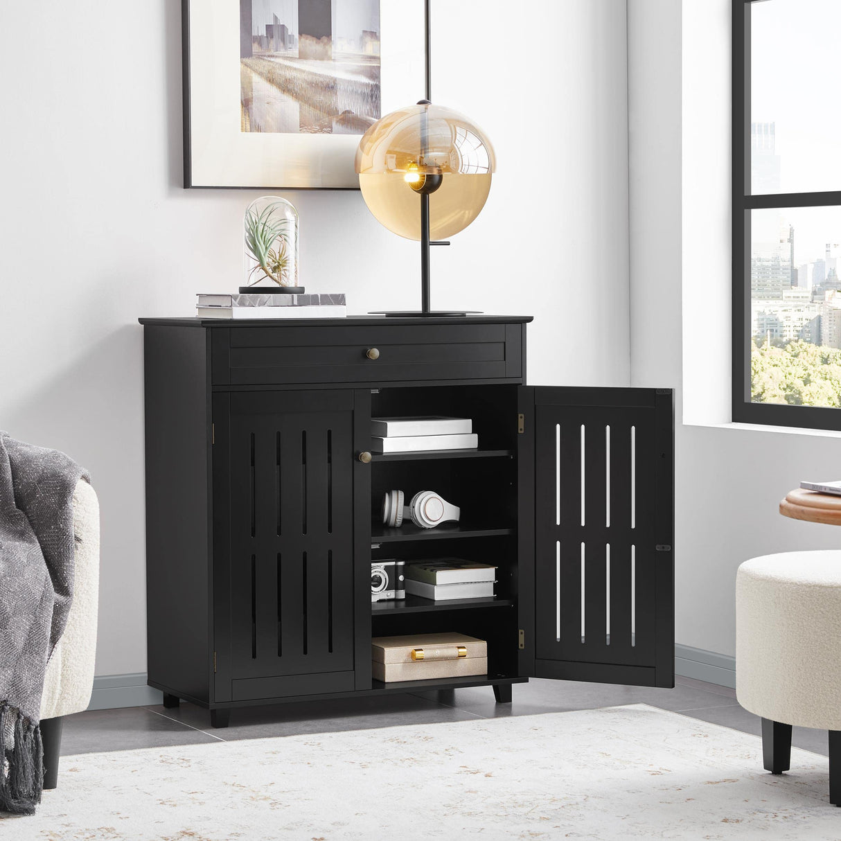 Yaheetech Shoe Cabinet Bathroom Storage Cabinet with 1 Drawer & Adjustable Shelf, Shoe Rack Pinter Stand for Home Office, Black Yaheetech