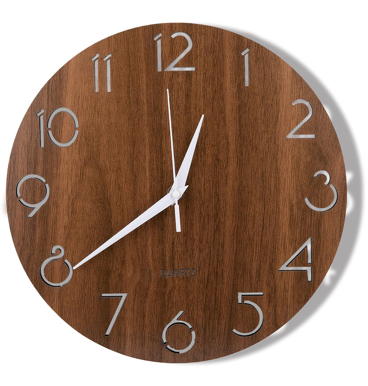 Nicunom 12 Inch Wooden Wall Clock, Cut-Out Numbers Design, Rustic Country Style Wall Clocks, Silent Non-Ticking, Decor for Home Living Room Bedroom Kitchen Office - Battery Operated Nicunom