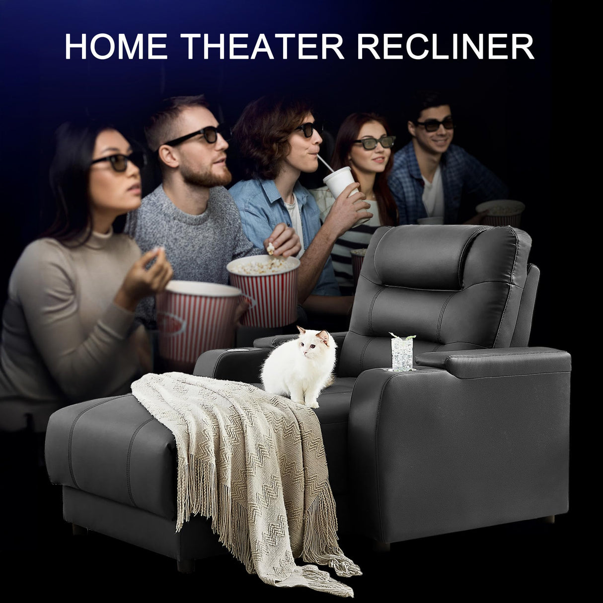 Chorlenimi Home Theater Seating Oversized Loveseat Recliner Chair Ultra-Comfortable Reclining Chair Power Recliners Chairs with Electric Recliners for Living Room (Black,Row of 3) Chorlenimi