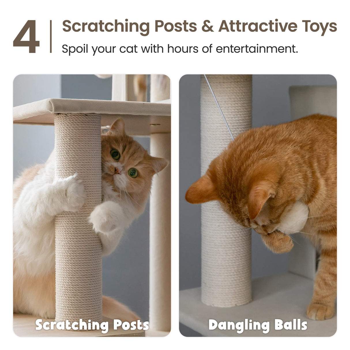 MWPO Large Modern Cat Tree, 70.1-Inch Wood Cat Tower for Indoor Cats, Multi-Level Tall Cat Condo with 2 Padded Perches, Hammock, Scratching Posts, Dangling Toys, Beige MWPO