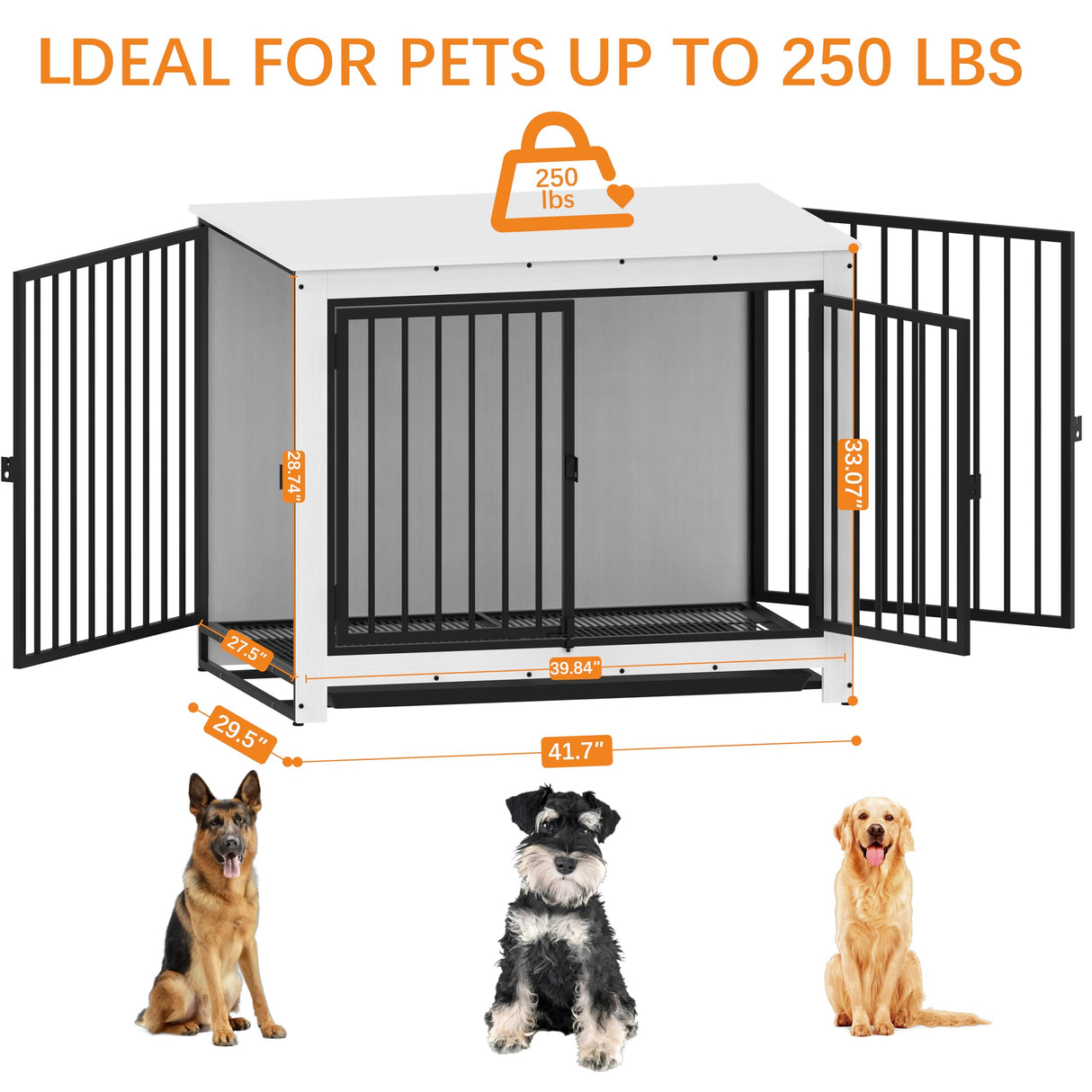 Derfullo Dog Crate Furniture, Large Dog Crate Furniture, Wooden Cage Kennel Furniture Indoor, Modern Dog Crate with Multi-Purpose Removable Tray, Double-Doors Dog Furniture, End table dog crate, White Derfullo