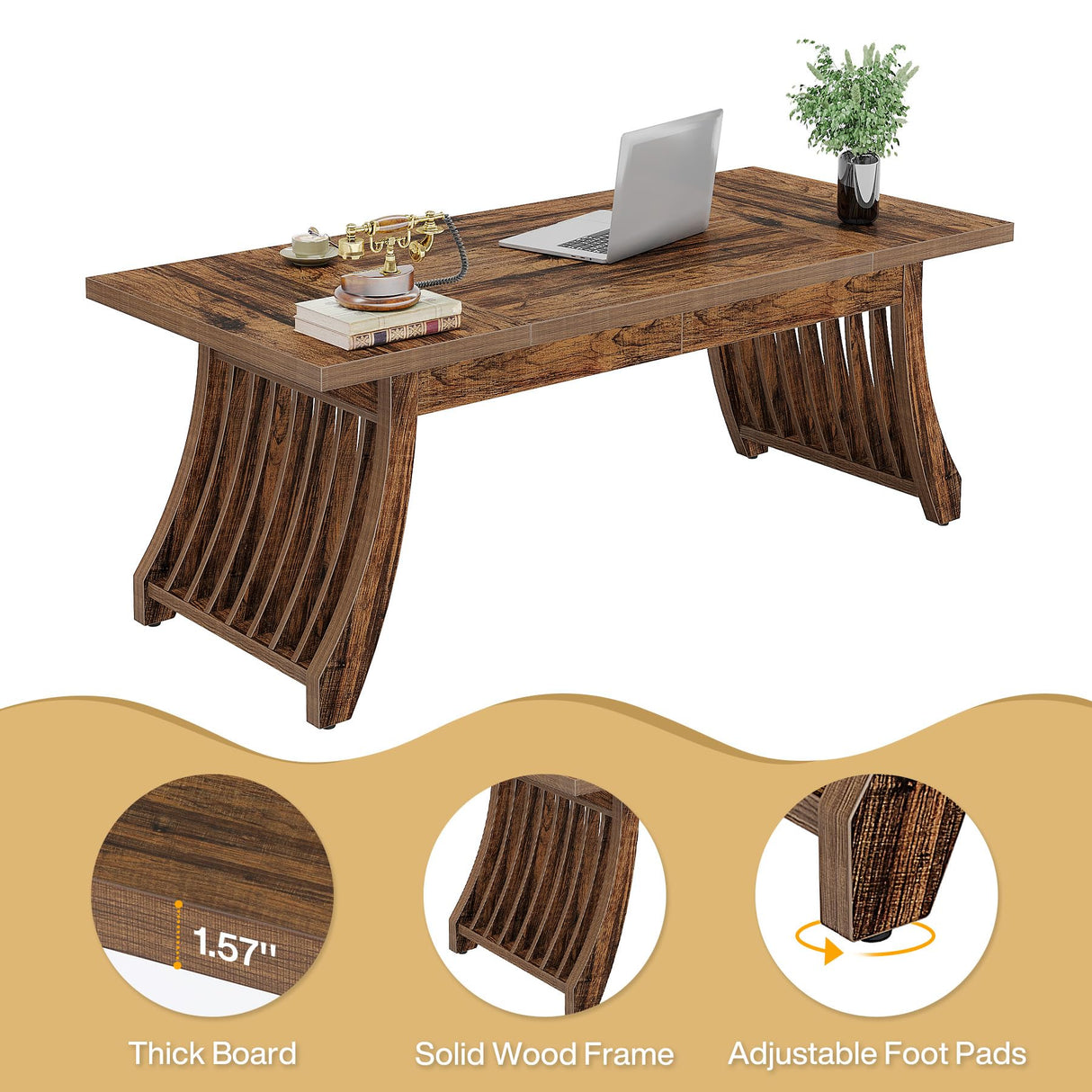 Tribesigns Home Office Executive Desk: 62 Inches Wood Computer Desk Office Table, Farmhouse Rustic Writing Study Desk with Solid Thickened Tabletop and Frame, Business Workstation Tribesigns