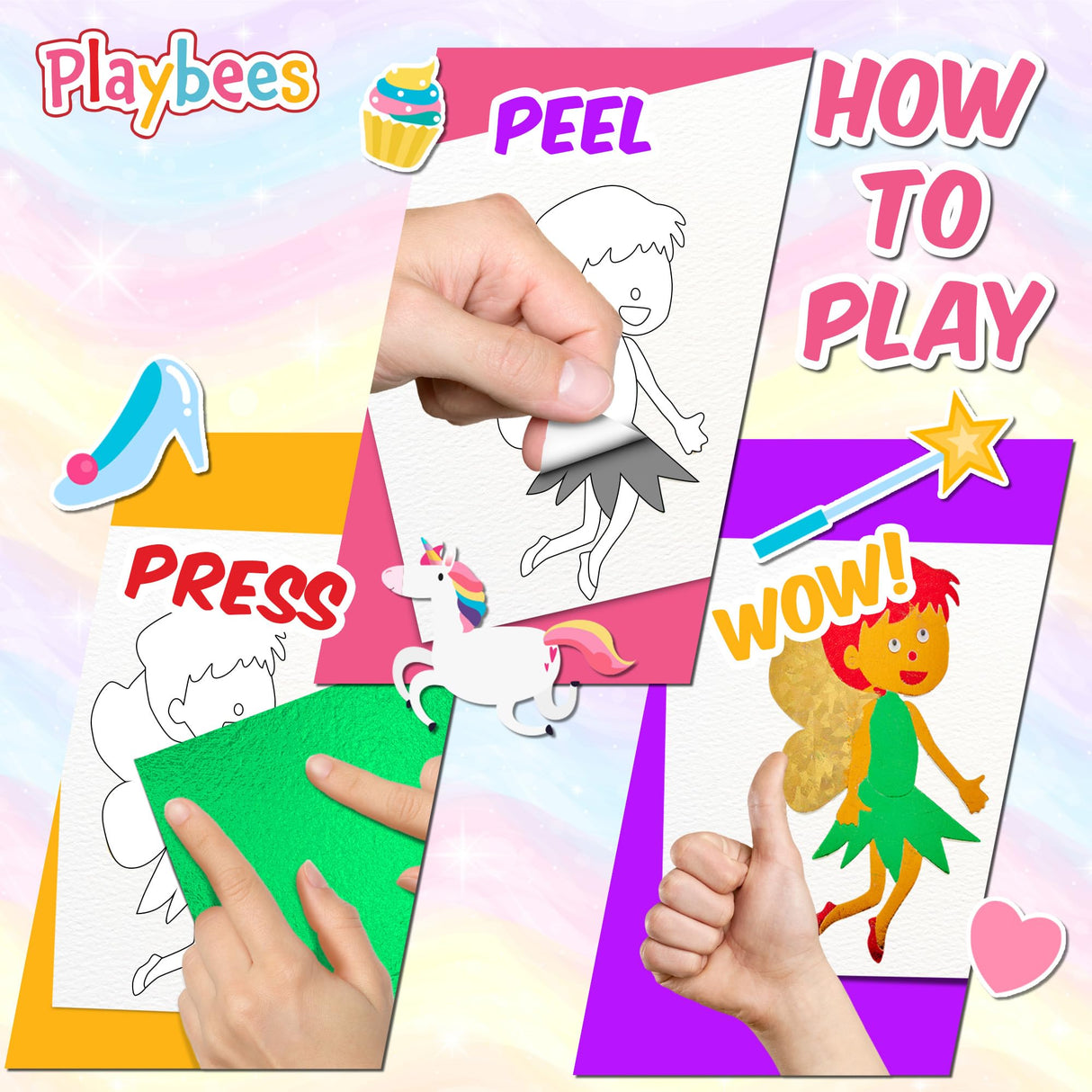 Playbees Foil Art Kit Unicorns & Princesses - Preschool Arts and Crafts Kit for Kids- No Mess Art for Boys & Girls Ages 4, 5, 6, 7, 8, 9 - DIY Creative Activity Art & Craft Activity Playbees