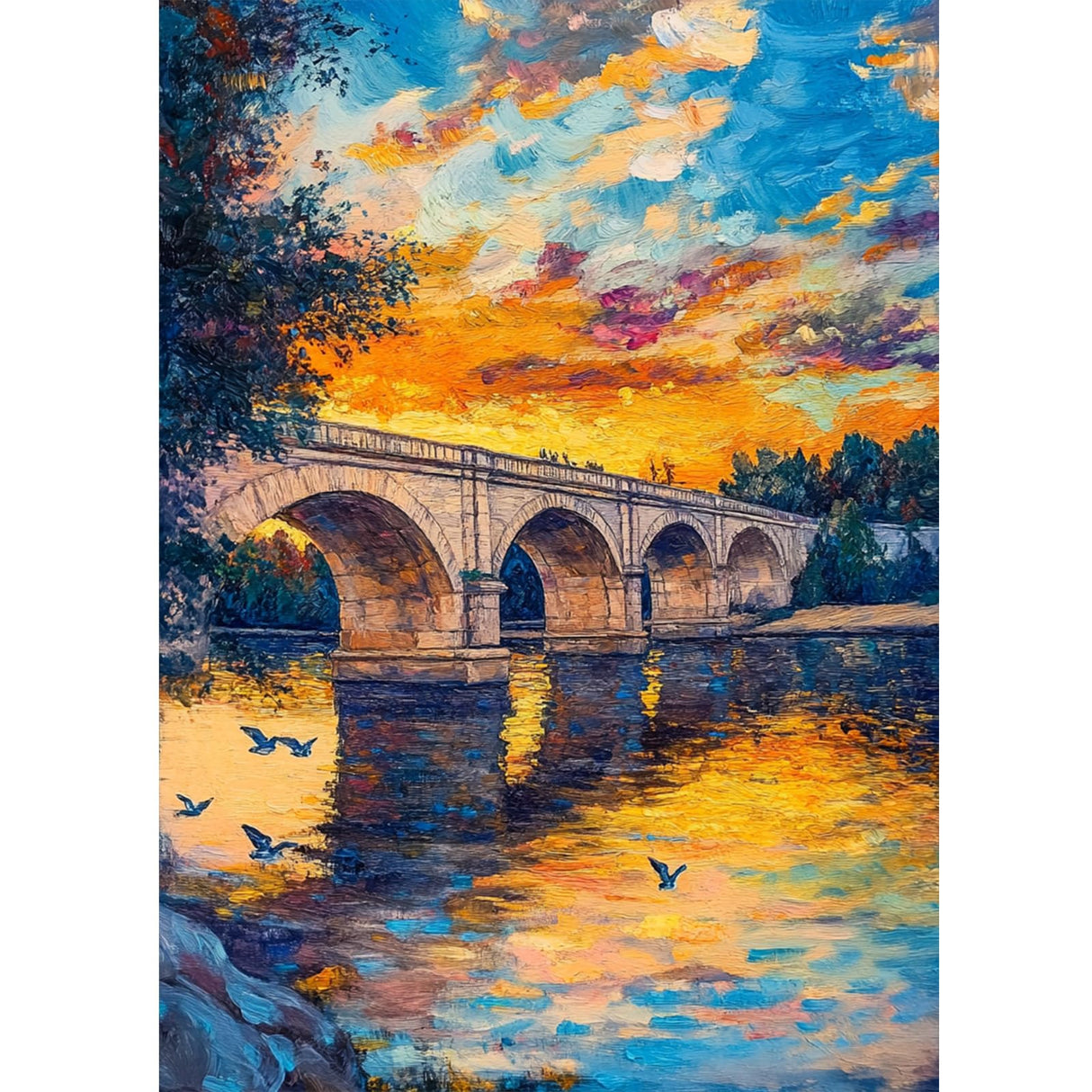 RICUVED Landscape Diamond Art Kits for Adults, Bridge Diamond Painting Kits for Beginners, Sunset DIY 5D Full Round Drill Gem Crystal Rhinestone Art and Craft Kit for Gift Home Wall Decor 12x16Inch RICUVED