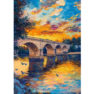 RICUVED Landscape Diamond Art Kits for Adults, Bridge Diamond Painting Kits for Beginners, Sunset DIY 5D Full Round Drill Gem Crystal Rhinestone Art and Craft Kit for Gift Home Wall Decor 12x16Inch