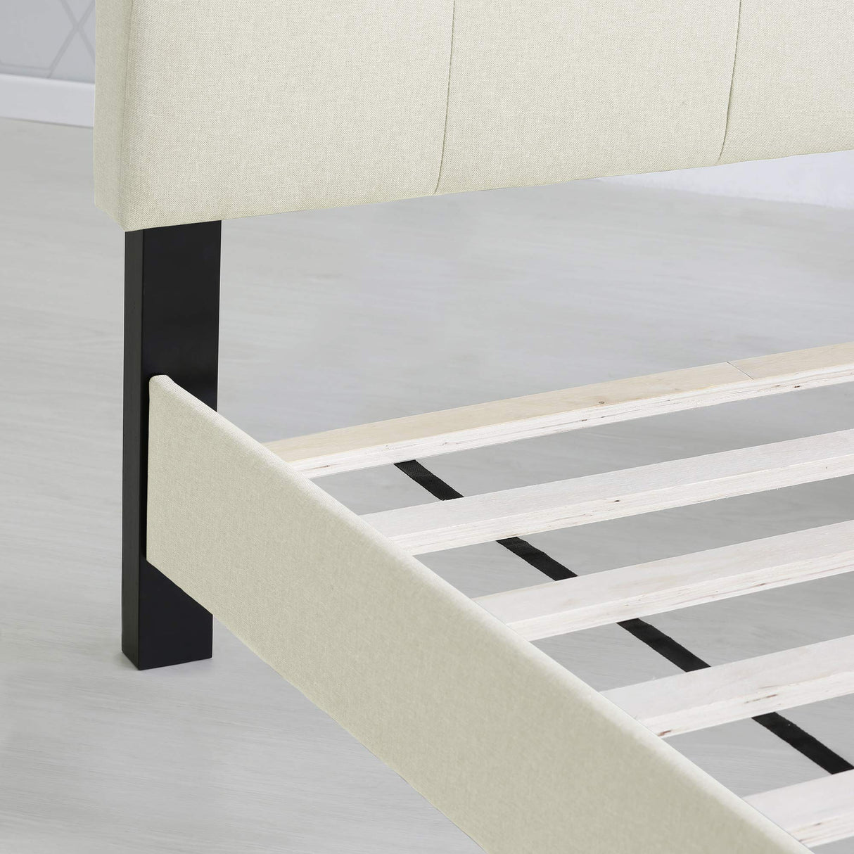 Furinno Laval Button Tufted Upholstered Platform Bed Frame, Twin, Linen Furinno