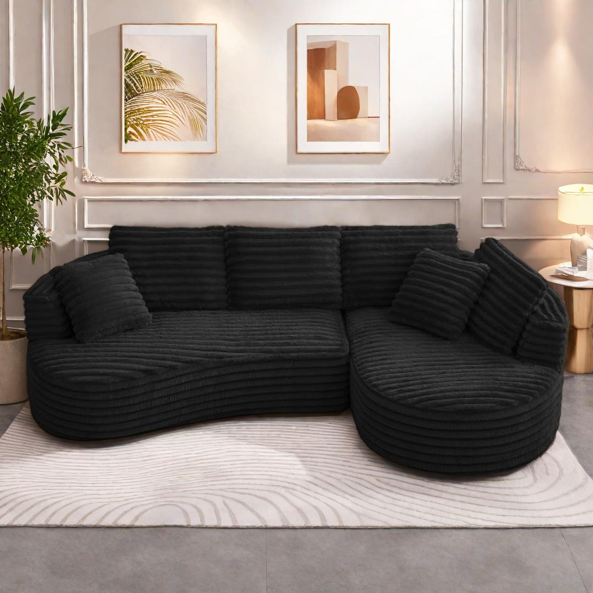 Trygoal Modern Curved L-Shape Sectional Sofa, Luxury Oversized Upholstered Sofa with Deep Seat, Comfy Sleeper Couch with Left Chaise Lounge, Boneless Cloud Curved Couch for Living Room, Black Trygoal