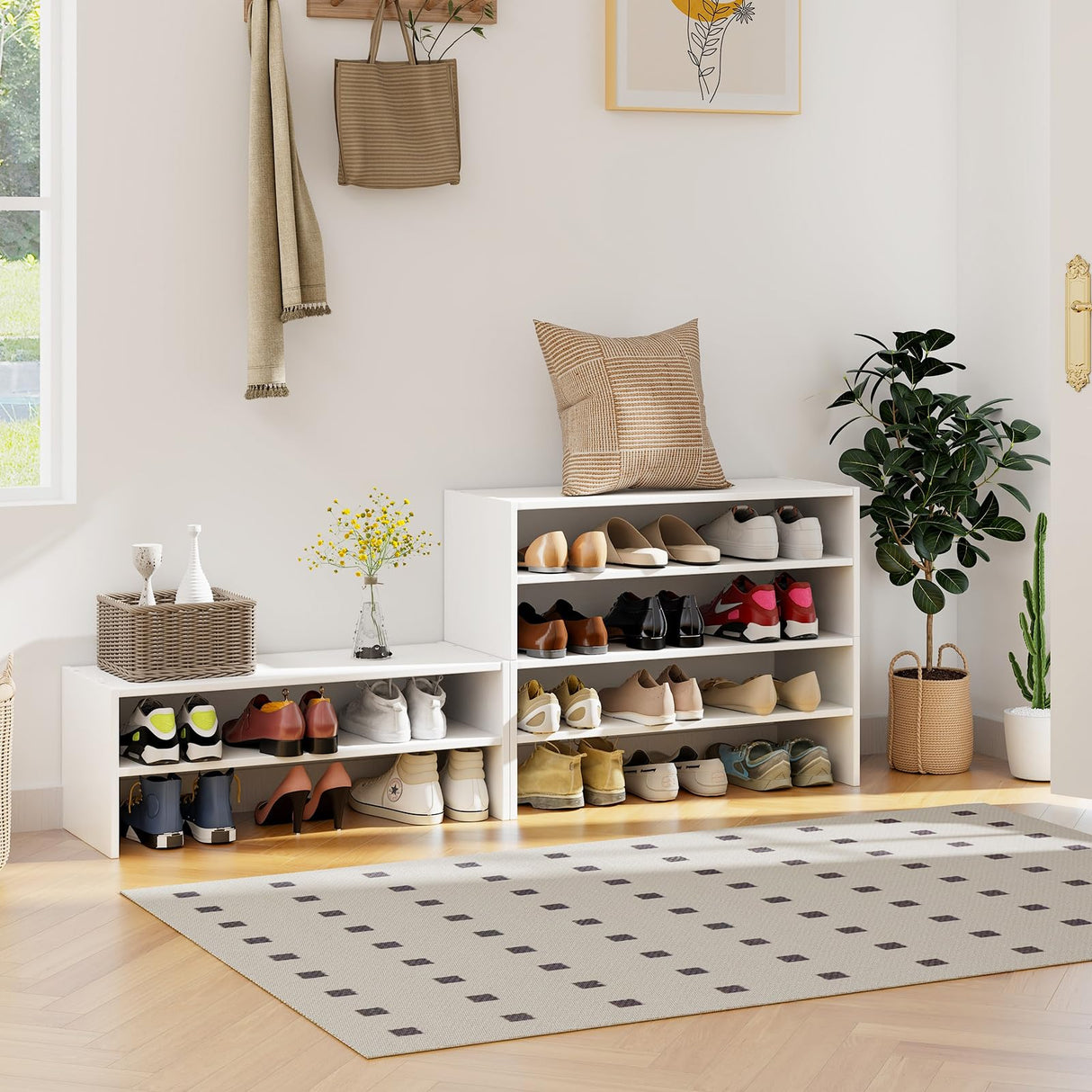 COSTWAY 6-Tier Shoe Rack, Extra Wide Shoe Shelf Organizer with Stackable Design, 31" Freestanding Storage Shoe Stand for Small Space Entryway Hallway Closet (White) COSTWAY