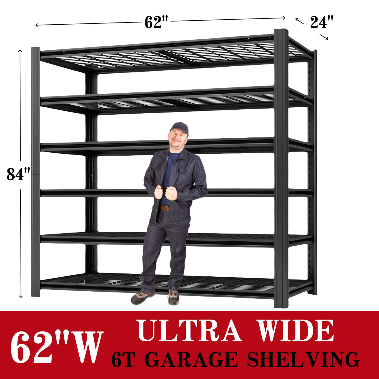 LI JIU HOME 6T 62" W x 24" D x 84" H Garage Shelving Heavy Duty Metal Shelving 4200LBS Storage Shelves Adjustable Metal Shelves for Storage Industrial Garage Shelves for Warehouse Basement LI JIU HOME