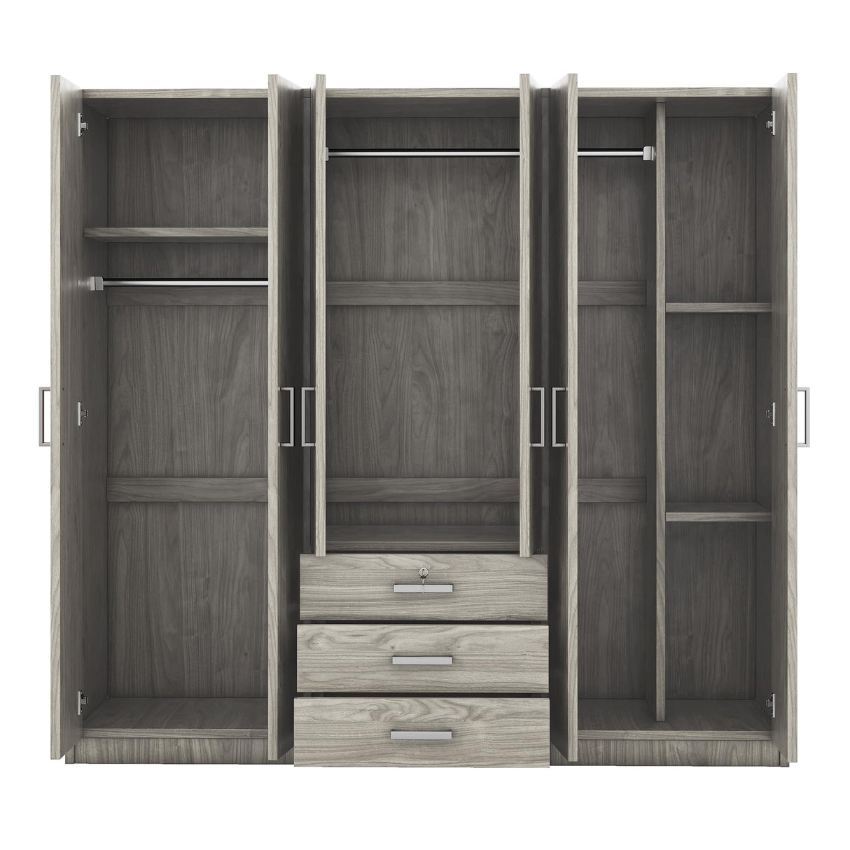 BEDGJH Armoire Wardrobe Closet, Large Wardrobe Closet with 6 Doors, Bedroom Tall Armoire with Big Drawers, Hanging Rails and Shelves, Easy Assembly (Gray) BEDGJH