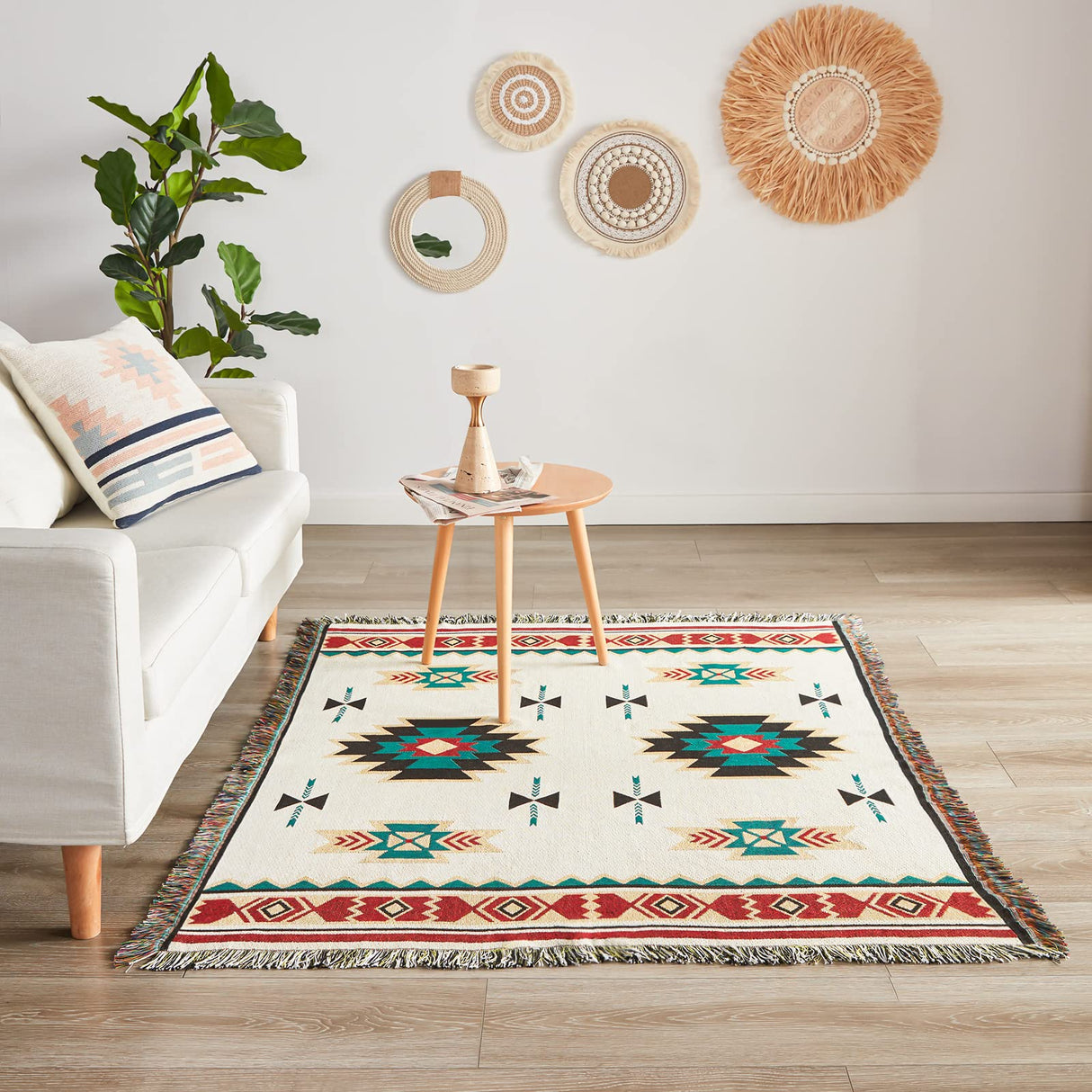 Touchat Native American Blanket Western Decor Boho Throw Blanket for Sofa, Mexican Decorative Farmhouse Blanket, Southwest Decor Woven Blankets, Aztec Throw Blankets with Tassel(Beige,50×60 inch) Touchat