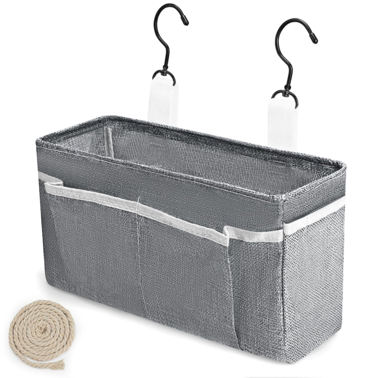 Feoqibu Bedside Caddy, bedside organizer, Hanging Organizers, Storage Bags with Self-adhesive on The Back to Hang Over Beds for Headboards, Bunk Bed, Automotive Seat Back Organizers (Grey) Feoqibu